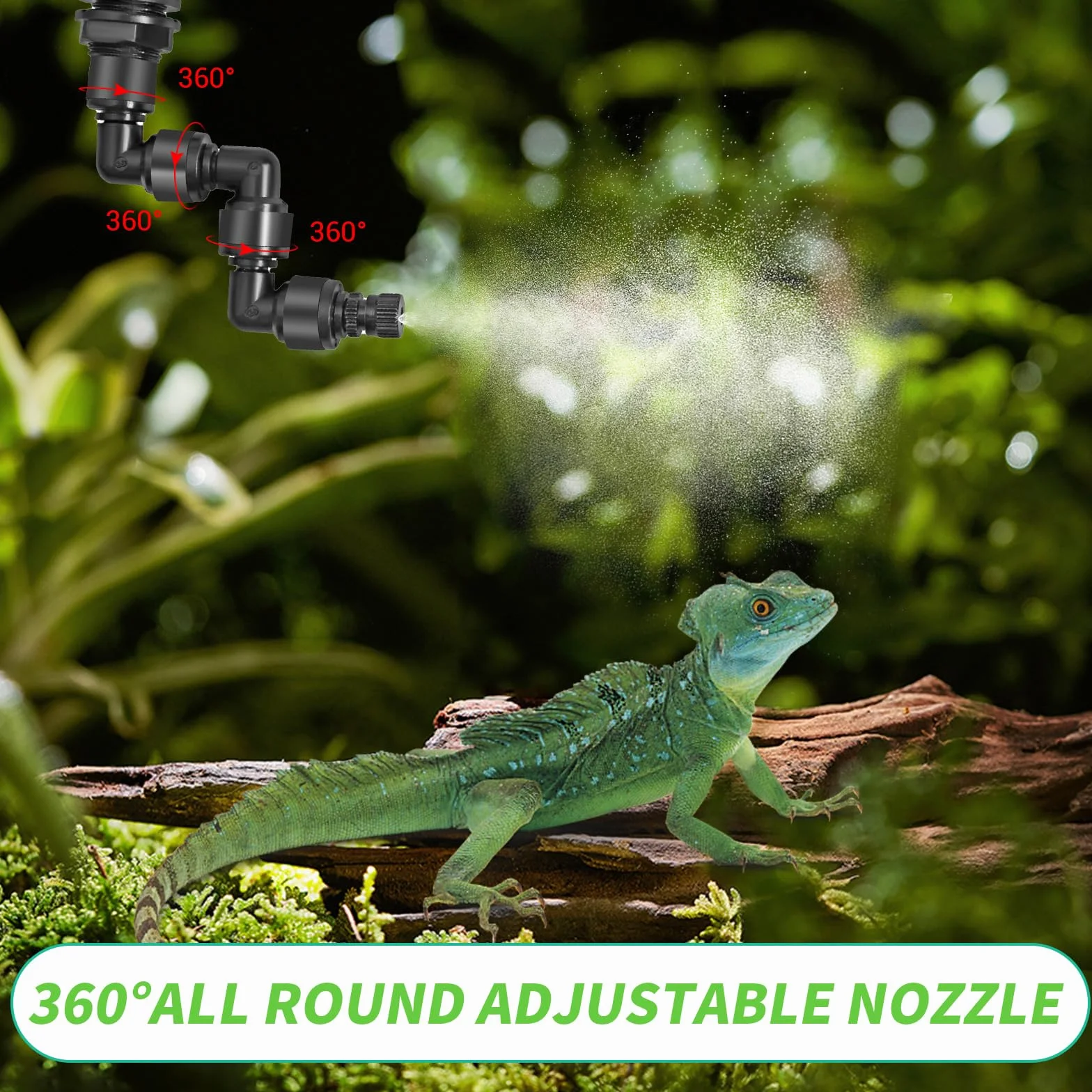 Nebulizzazione per Teca Rettili, Glovios Umidificatore per Rettili con Timer e 4 Ugelli a 360°, Umidificatore Rotante per Anfibi Rettili Piante Fiori