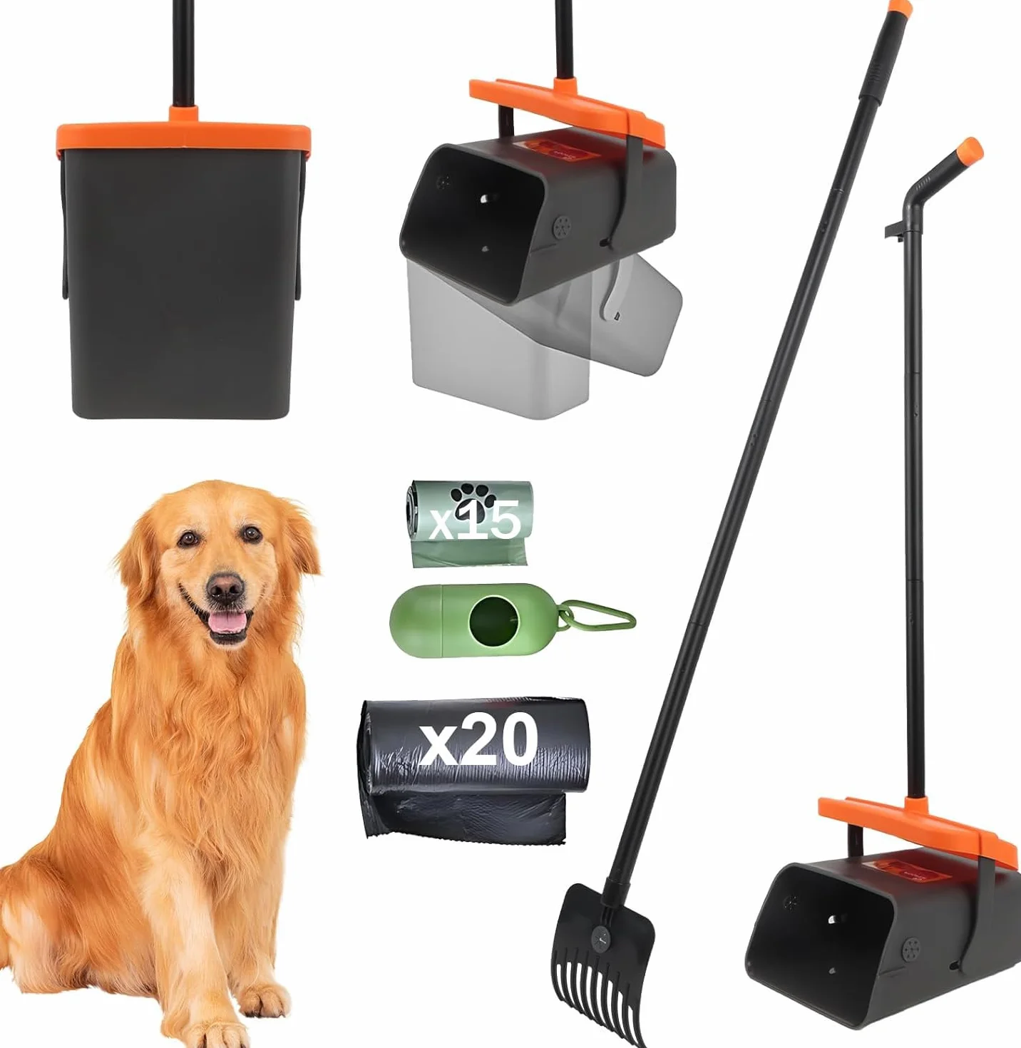 Raccogli Cacca Cane, Manico Lungo Raccogli Feci Cane con Sacchetti Cane Cacca, Paletta Raccogli Cacca Cani, 117cm Paletta Cacca Cane per Escrementi di Animali in Cortile, Su Erba, Terra o Ghiaia