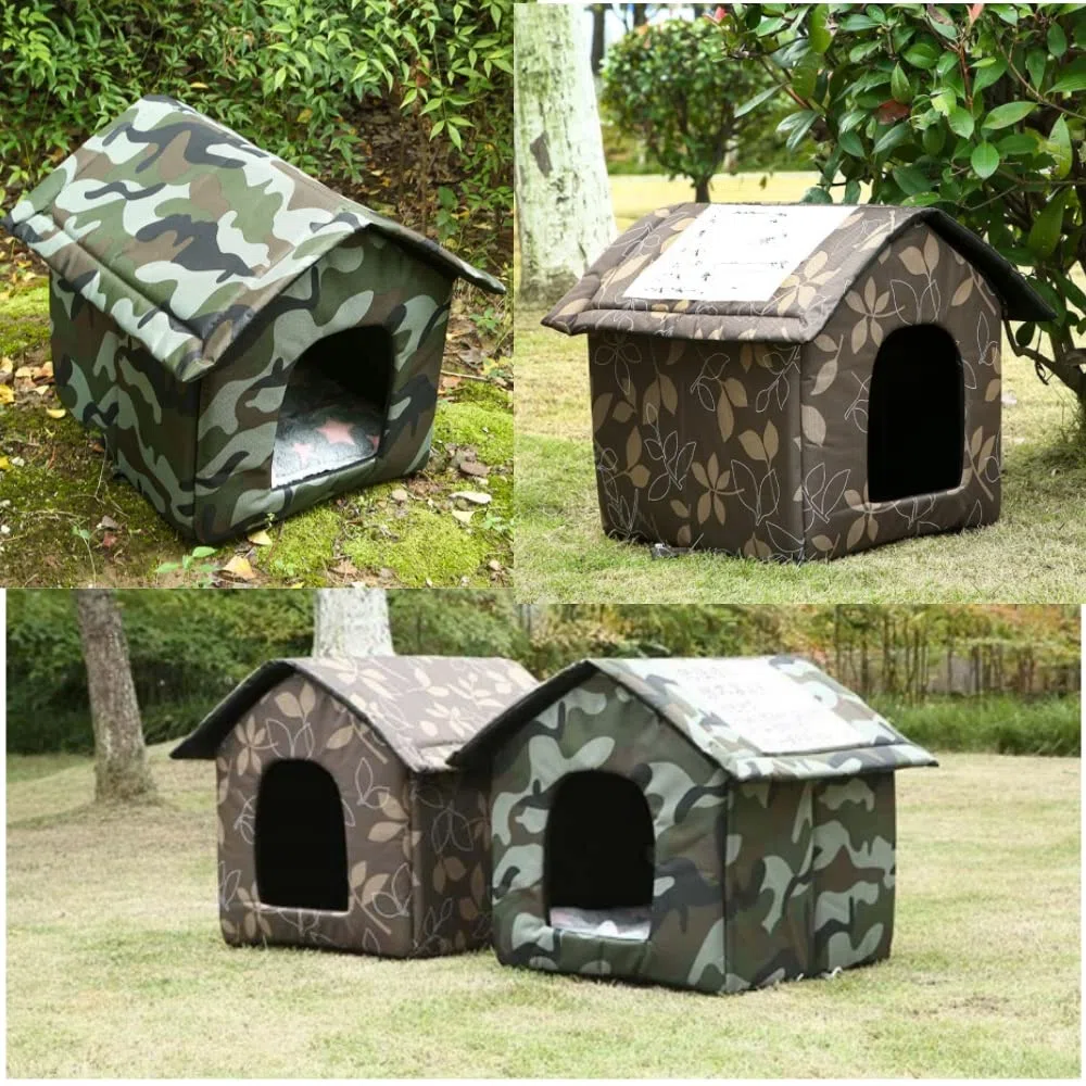 Casetta per Gatti per Esterni Rifugio Randagi Cuccia per Gatto da Esterno Tenda Impermeabile per Gatti Con Cuscino Rimovibile