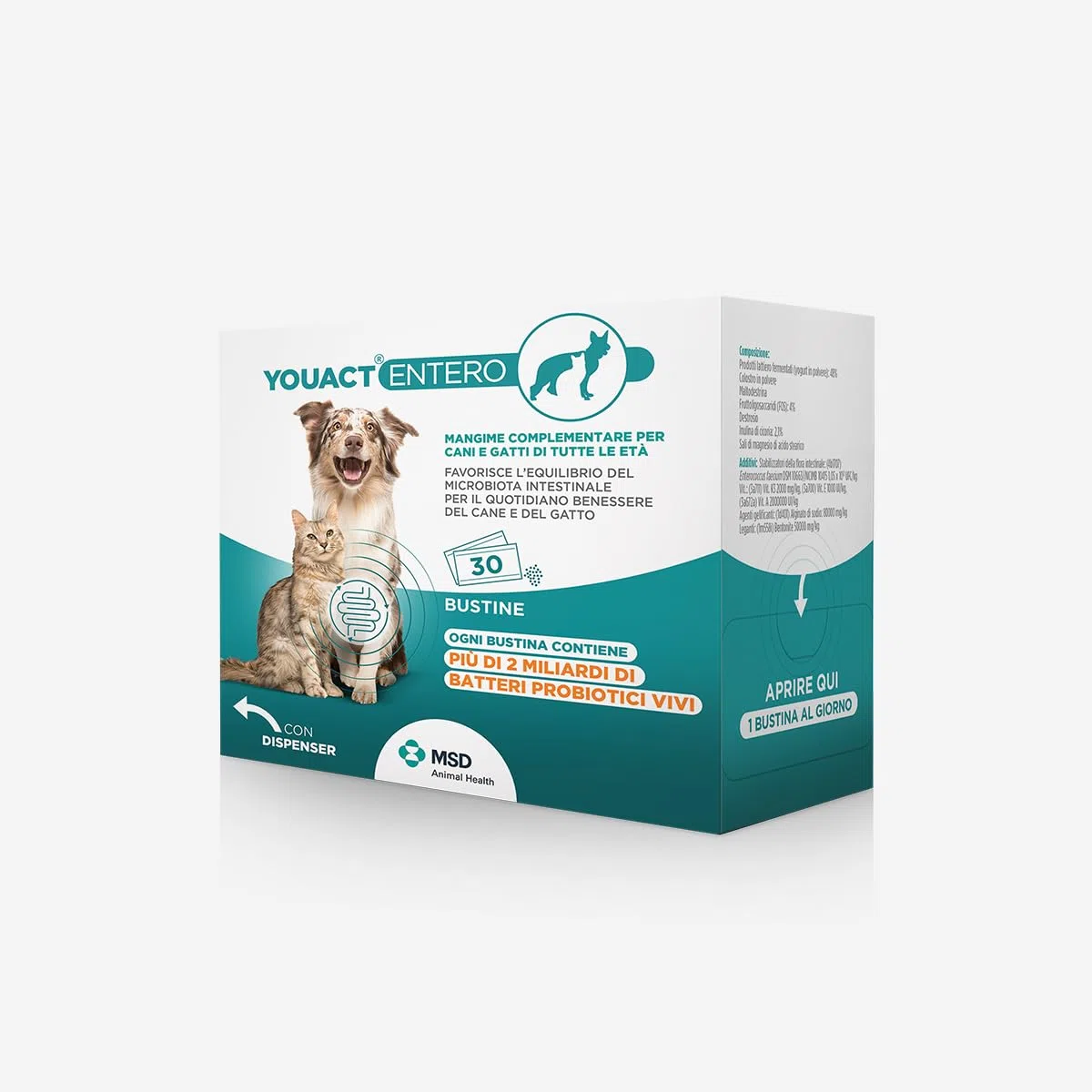 Entero 30 Bustine - Mangime Complementare per Favorire L'Equilibrio del Microbiota Intestinale E per Il Quotidiano Benessere. Fermenti Lattici Cane E Gatto.