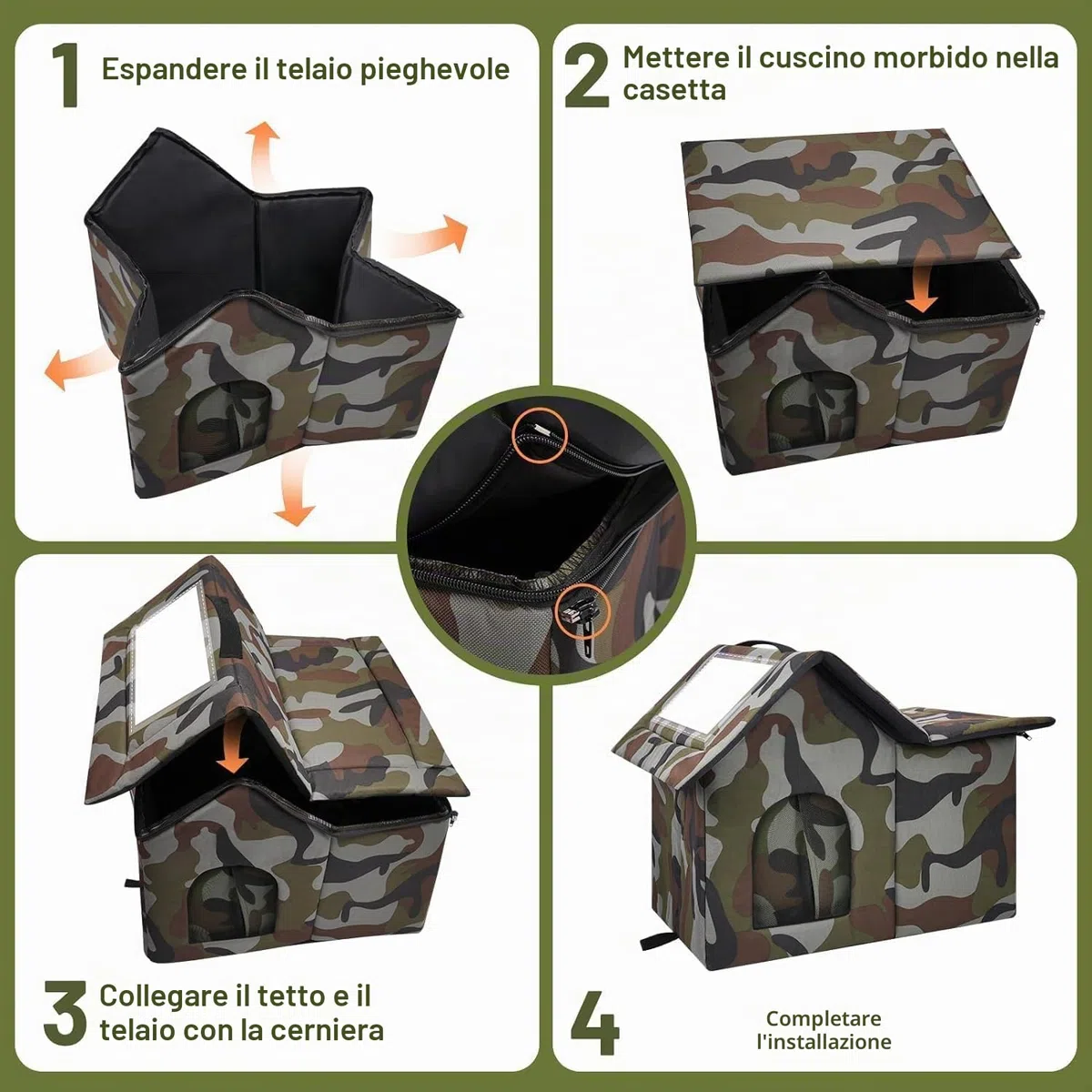 Cuccia per Gatti, Cuccia Gatto Esterno Impermeabile Pieghevole, Casetta per Gatti da Esterno per Animali Randagi 40 X 45 X 45 cm (Verde)
