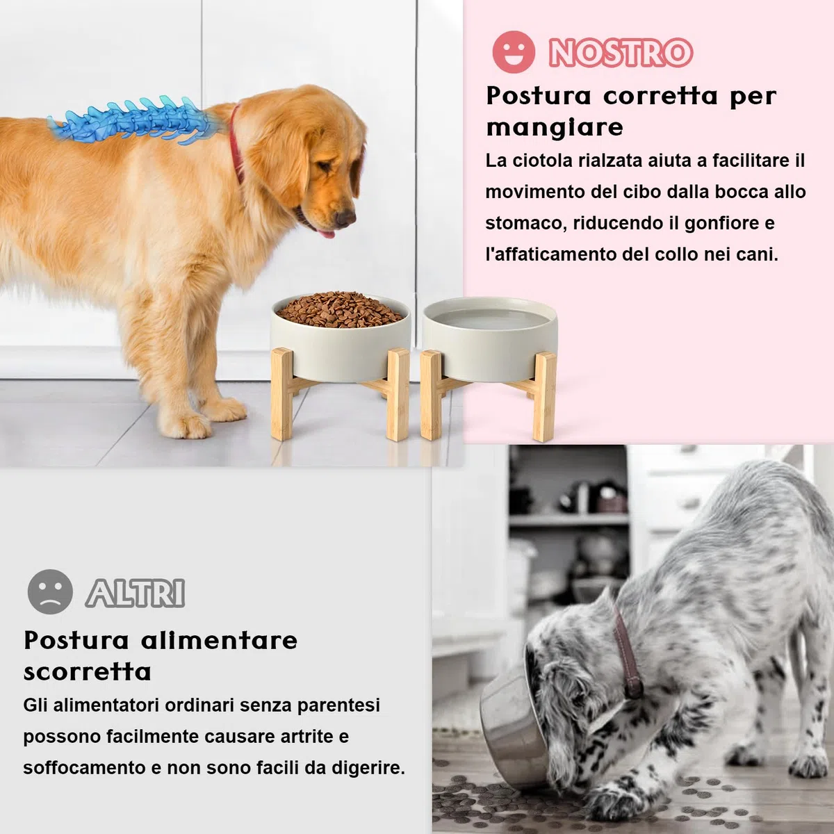 SPUNKYJUNKY Set di ciotole per cani rialzate in ceramica con supporto in bambù per cani e gatti (850 ml, grigio)