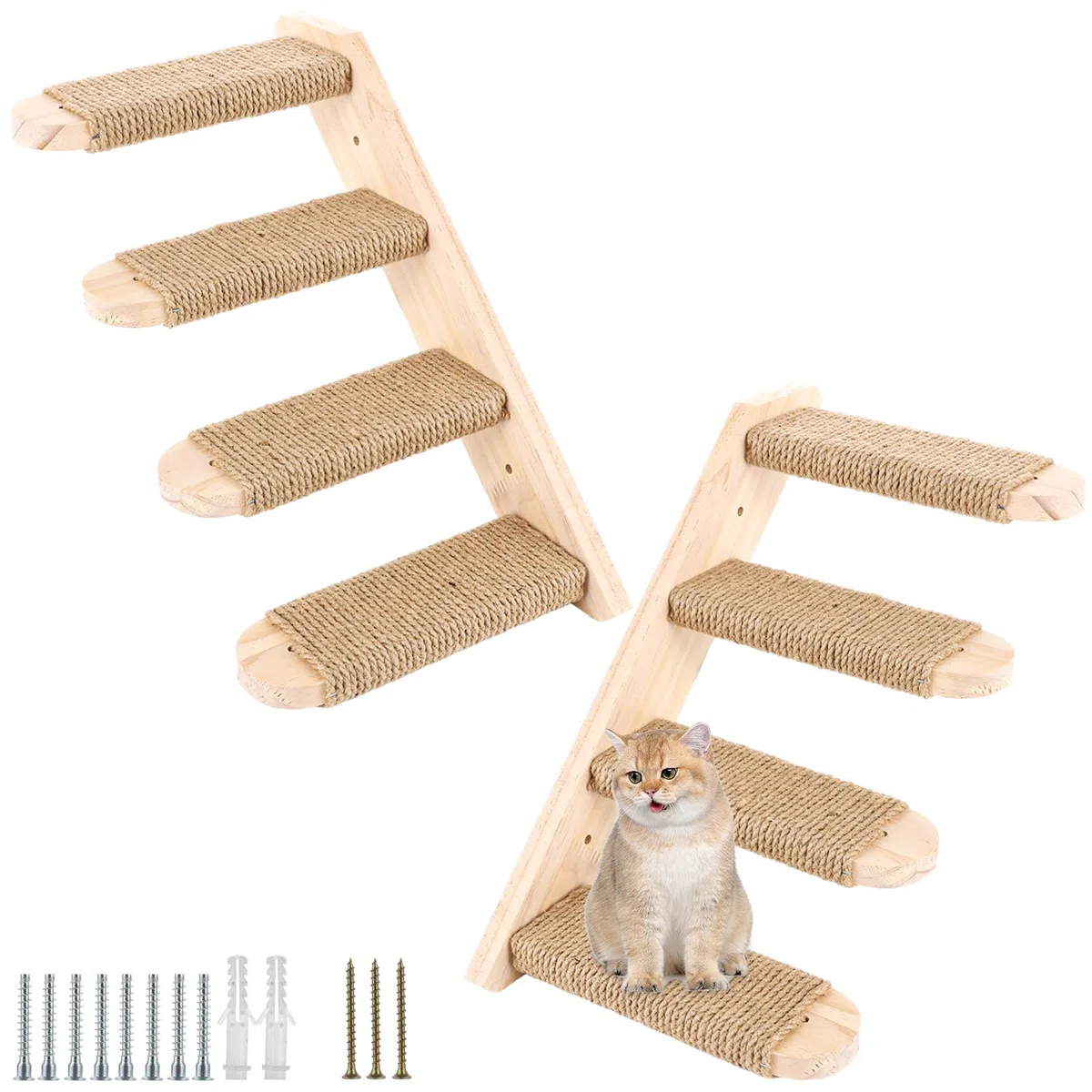 DAJAVE 2 pezzi parete da arrampicata per gatto, scala di iuta a 8 gradini, tavole da arrampicata