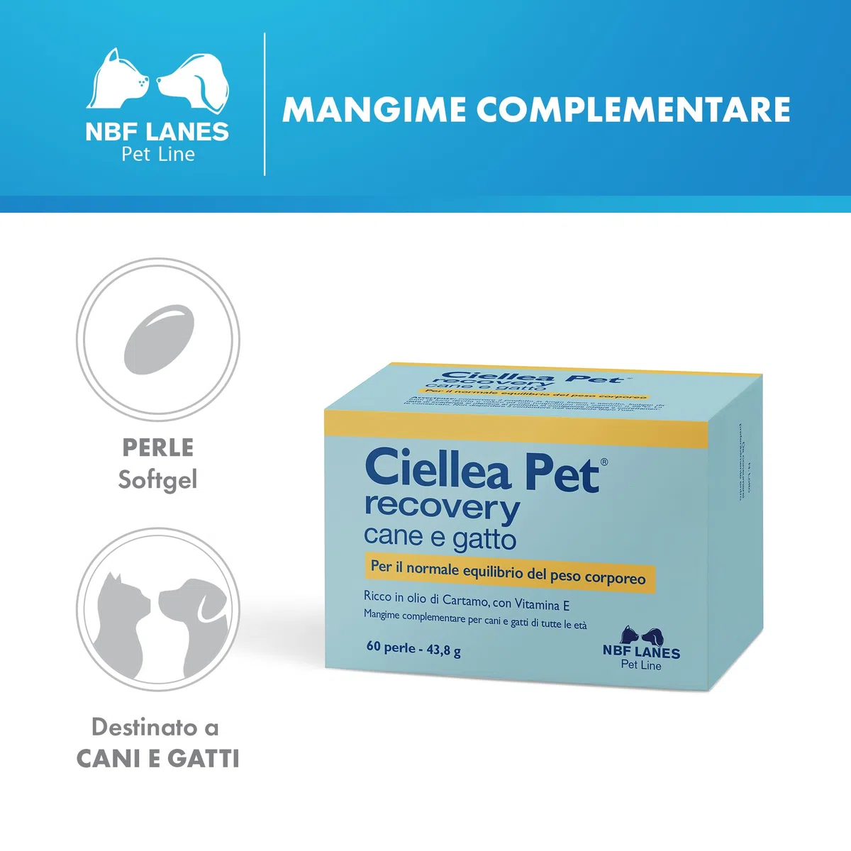 NBF Lanes | Ciellea Pet Recovery Cane e Gatto, 60 Perle Appetibili, per il Normale Equilibrio del Peso Corporeo