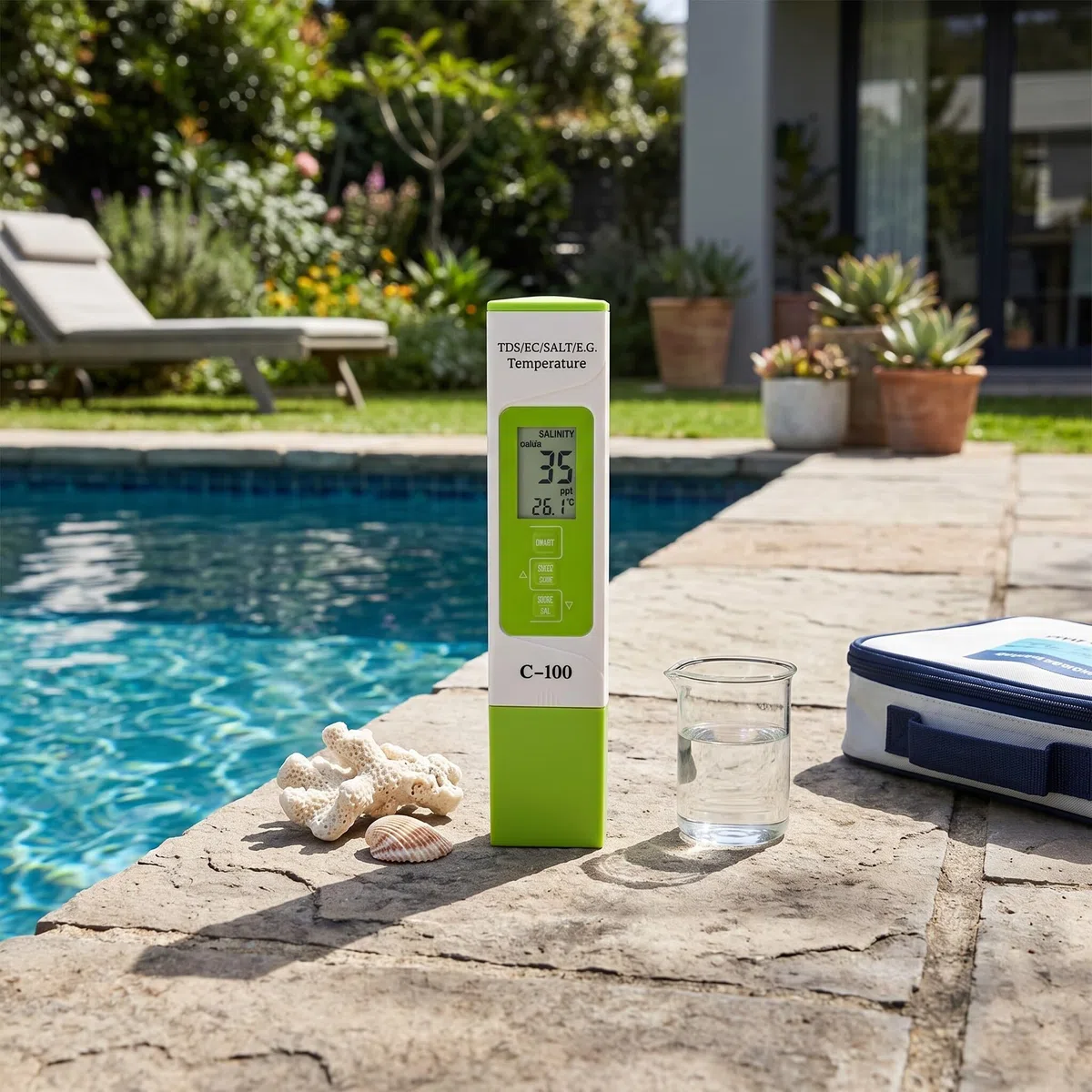 C-100 5 in 1 Salinità TDS EC Tester dell'Acqua di Mare, Tester della qualità dell'Acqua, con Retroilluminazione, per Acqua Potabile, Piscina, Acquario, di Osmosi