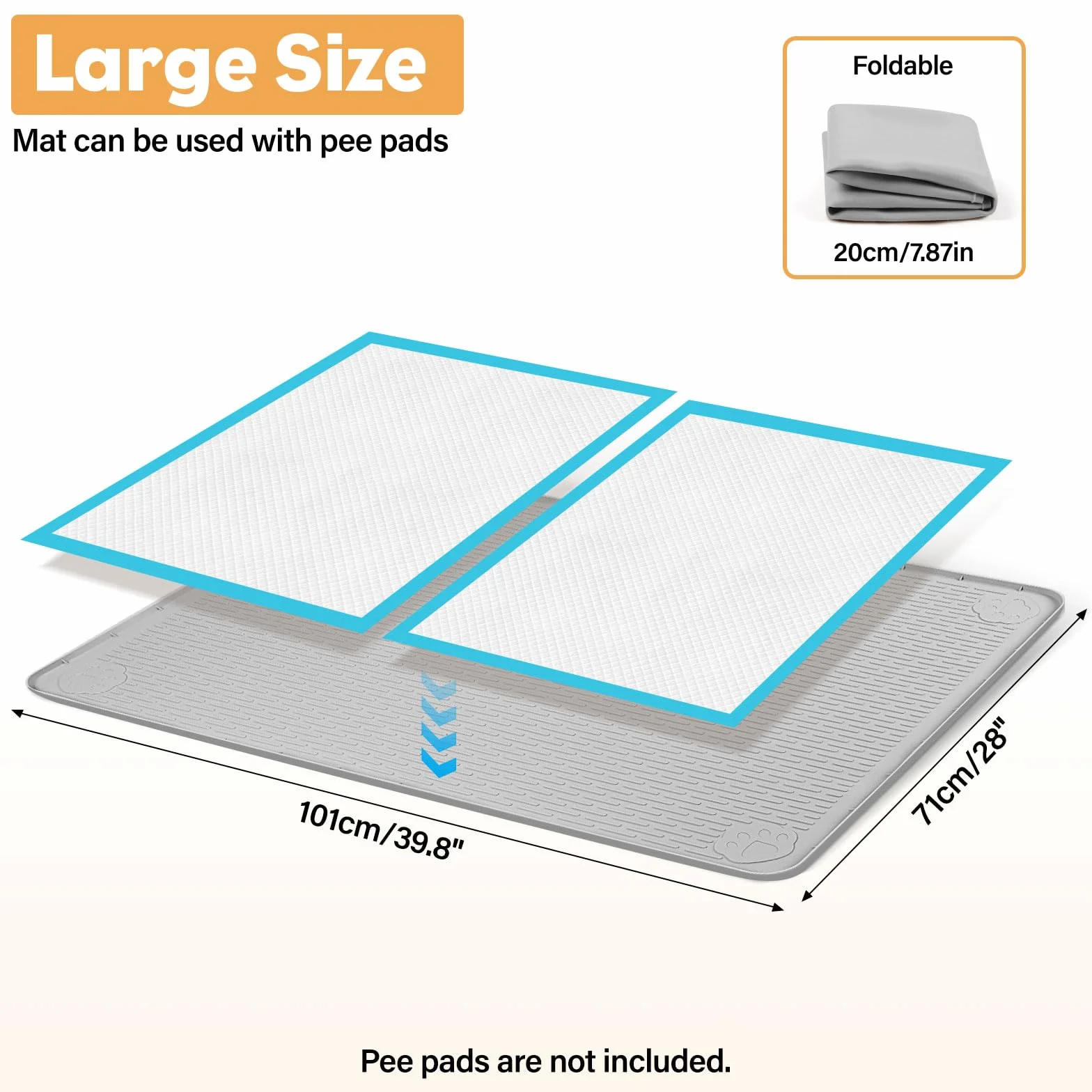 40 x 28 pollici Supporto Tappetini Igienici, Kalolary Silicone Cani Cuccioli Supporto Tappetini Igienici Cani Tappetino Igienico Riutilizzabile Addestramento Cani Prova Perdite Bordo Rialzato (Grigio)