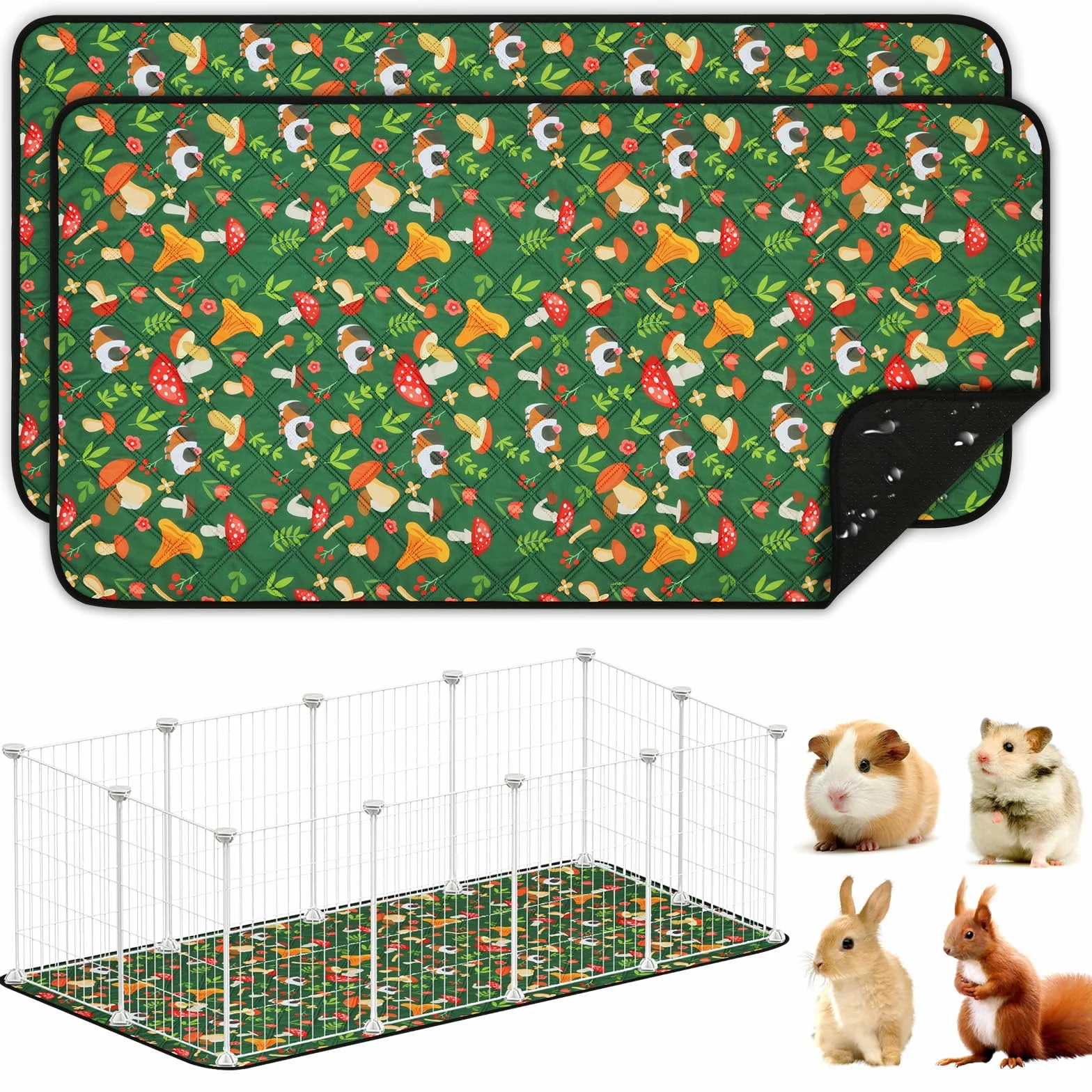 AUYAO Fodera per gabbia di porcellini d'India, impermeabile, riutilizzabile, tappetino assorbente per animali domestici, per piccoli animali, criceti, coniglietti, conigli (2 pezzi, verde)
