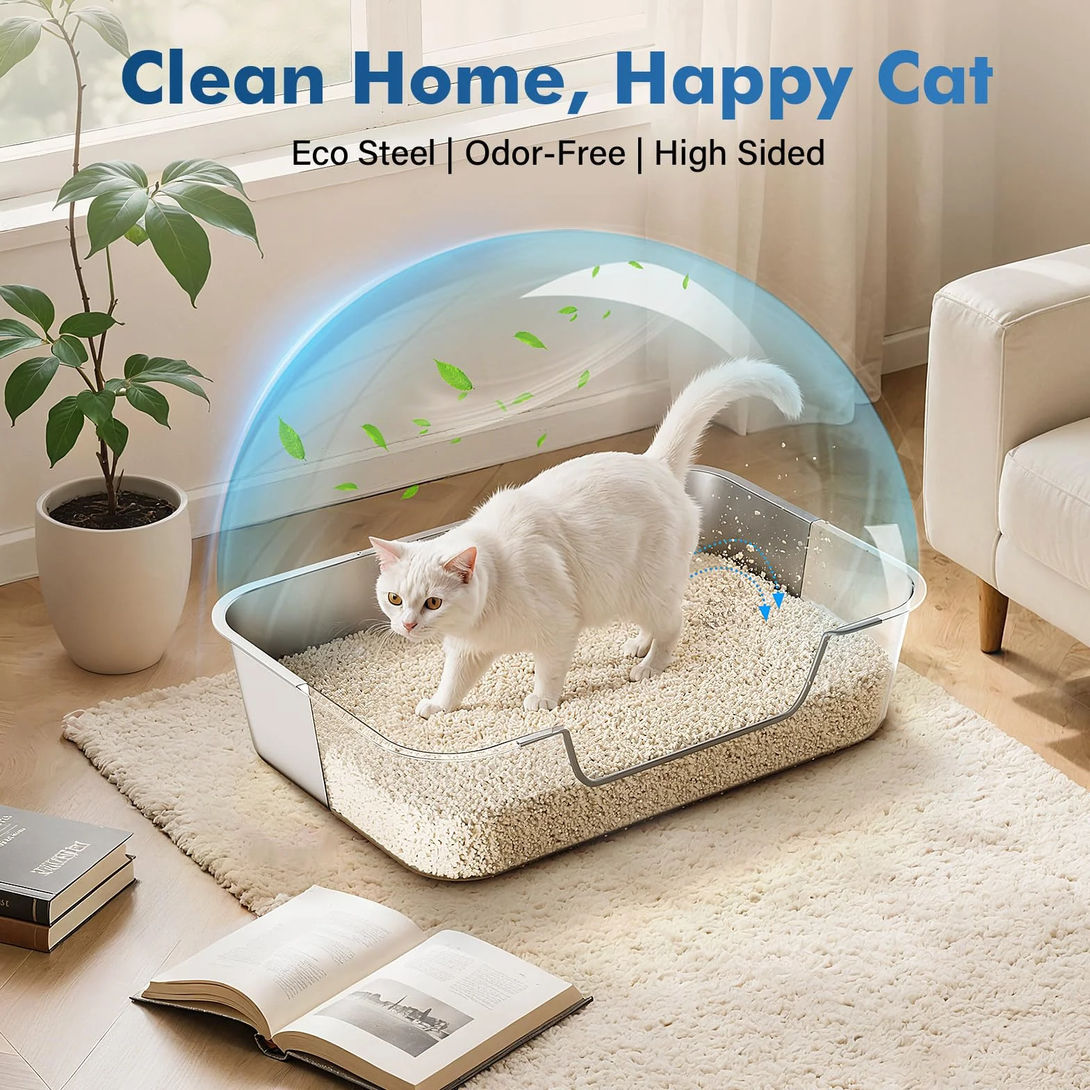 Lettiera Acciaio Inox per Gatti, Lettiera Gatto con Bordi Bassi, Toilette Aperta per Gatti Anziani o Feriti, Lettiere Grande per Gatto XXL, Facile da Pulire, Antiodore e Spaziosa, 45x35x15cm