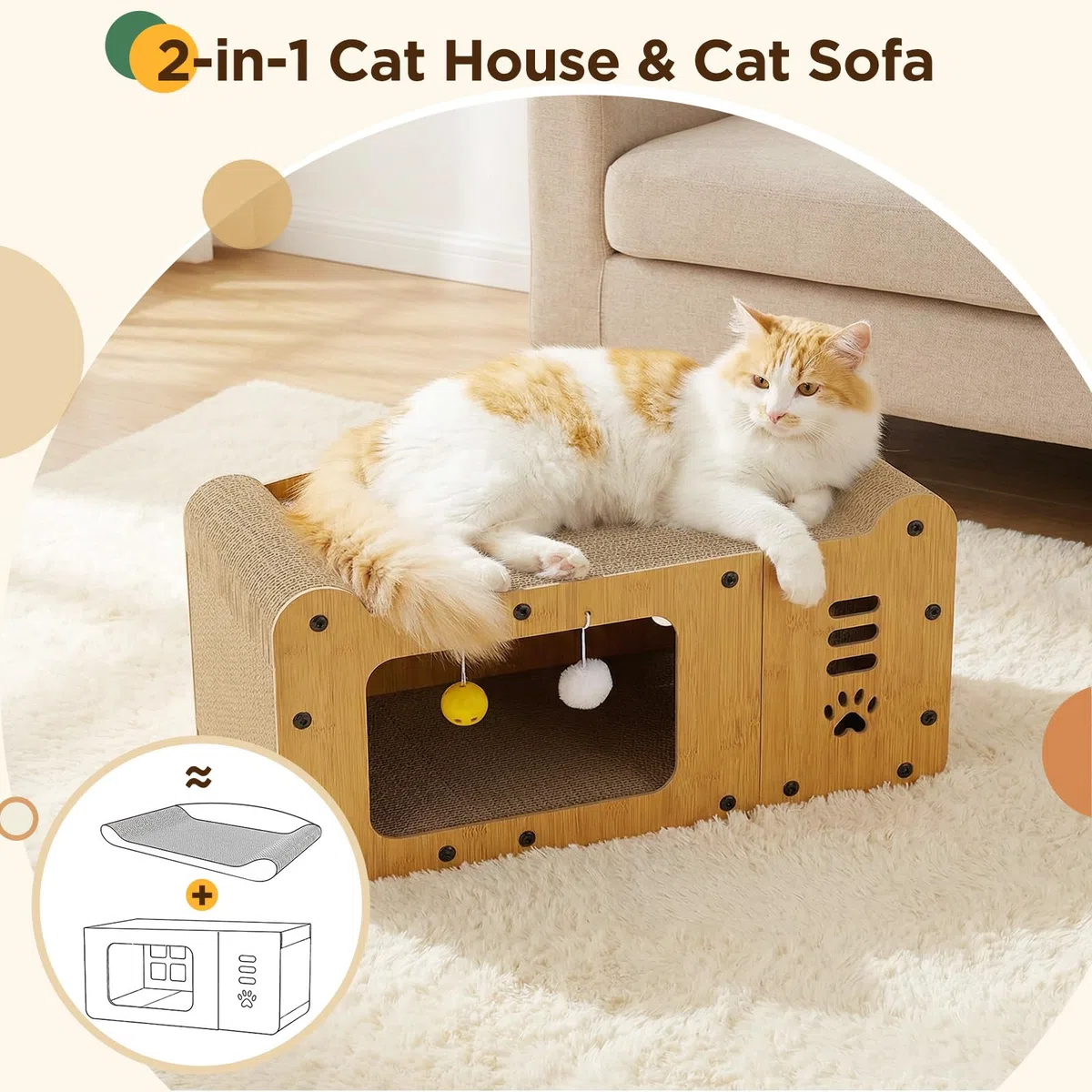 Gimars Tiragraffi Cartone 59,5 cm, Tiragraffi per Gatti Cartone XL, Tiragraffi Verticale per Gatti e Casa Tiragraffi Gatto in Cartone, Graffiatoio per Gatti per Graffiare, Nascondersi e Riposare