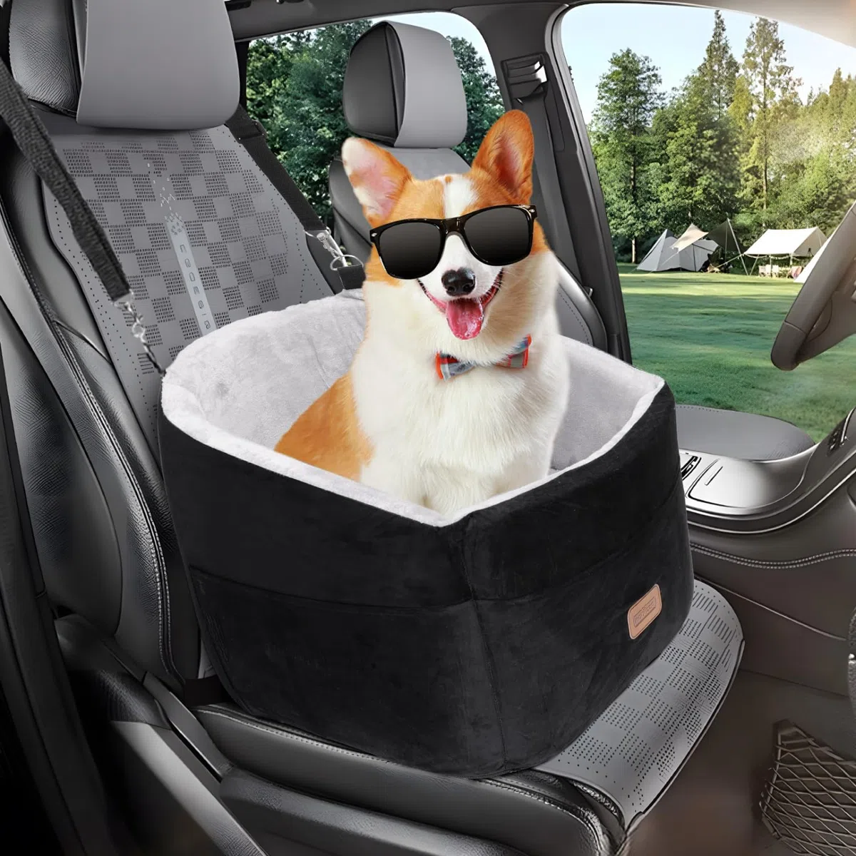 Nobleza - Seggiolino Auto per Cani Fino a 13kg, Cuccia Cane Auto con Cuscino Rialzato Staccabile, Grande Tasca Portaoggetti e Base Antiscivolo, 50x50x40cm