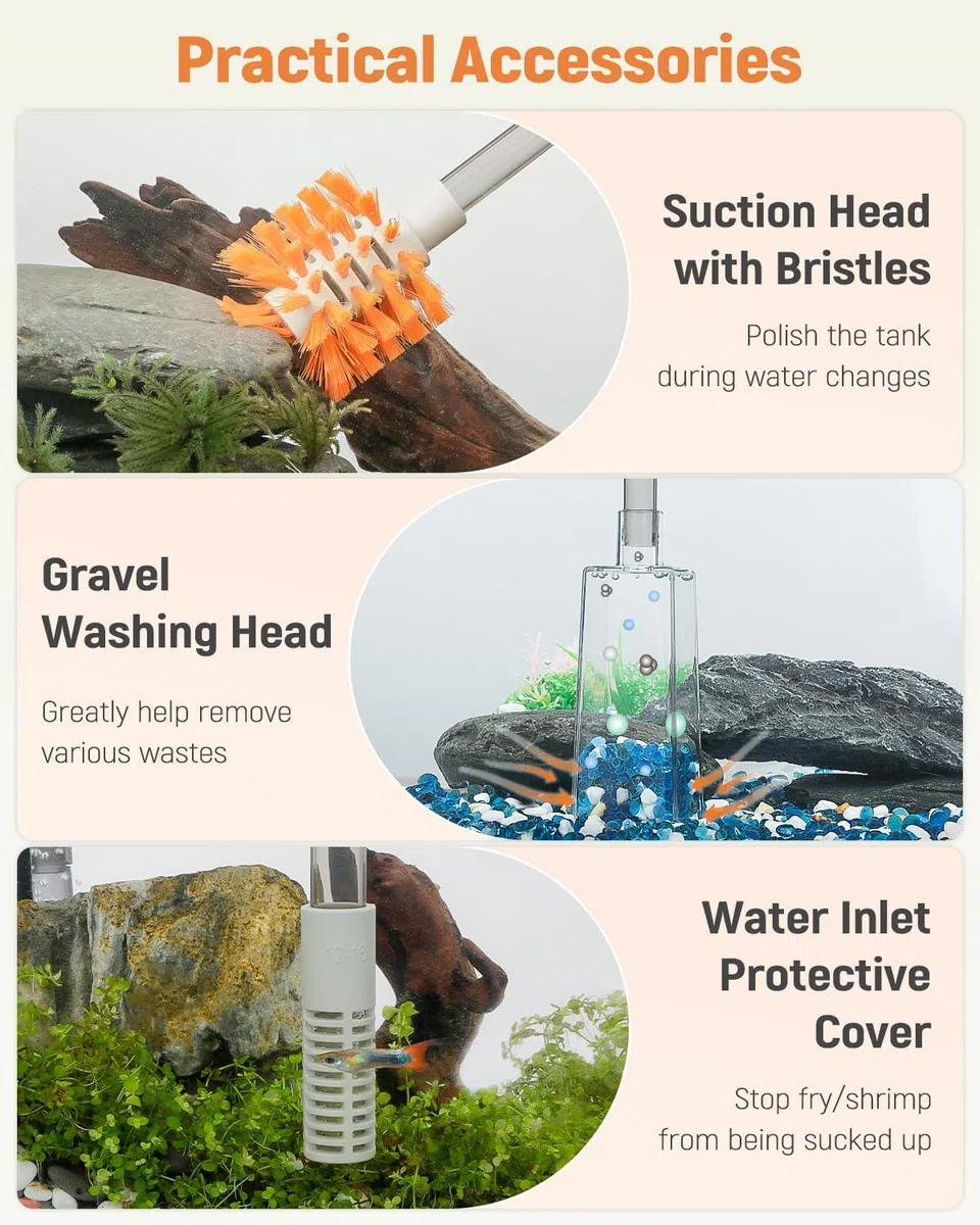 Pawfly Kit Cambio Acqua Acquario Sifone Pulitore Vasca con Tubo 1.4 M ed Estensibile Strumenti Pulizia Ghiaia Manuale per Sostituzione Acqua Lavaggio Sabbia e Manutenzione