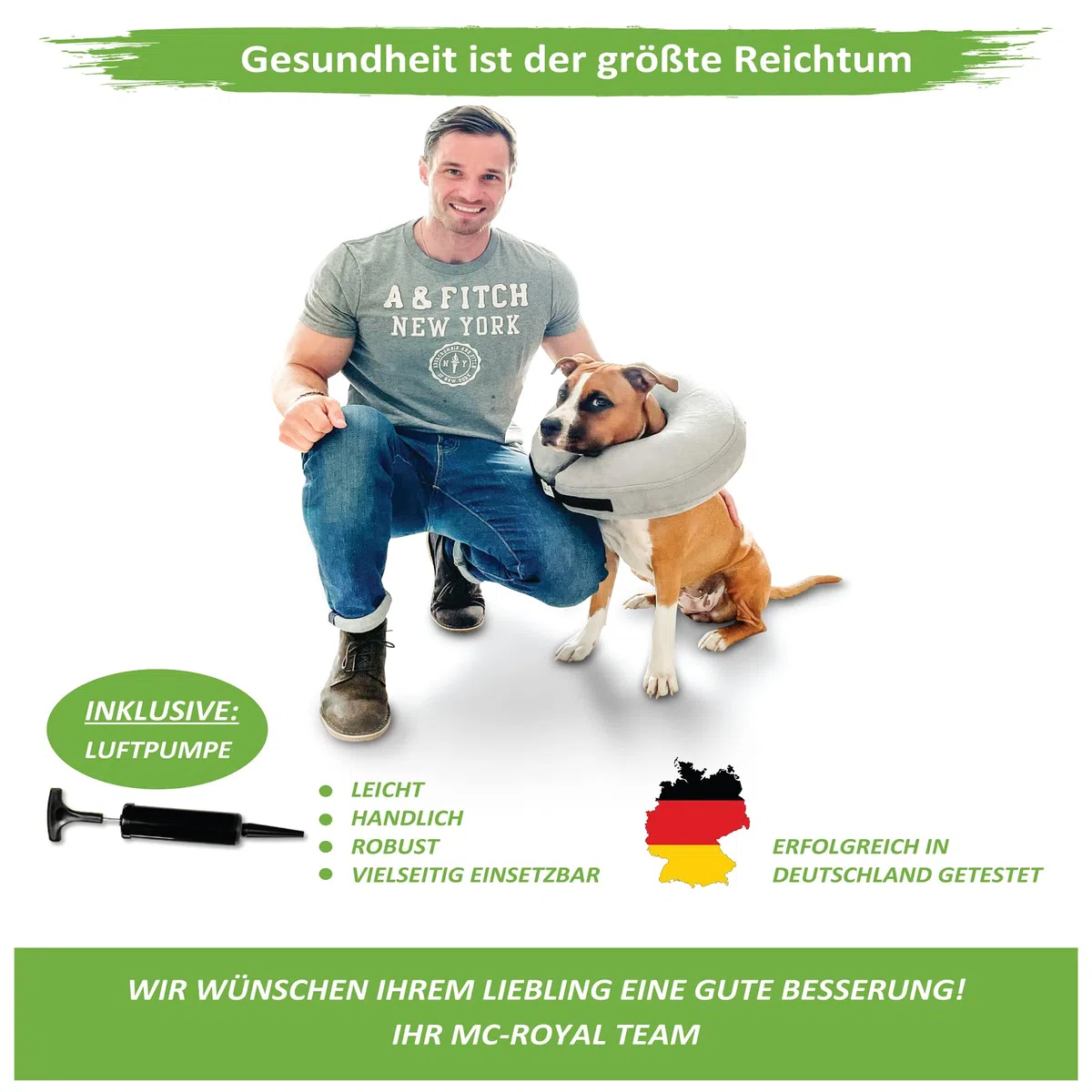 MC-Royal Nuovo: Collare Premium - Collare Gonfiabile per Cani e Gatti [Protezione Affidabile] - Protezione dalle Perdite del Cane - Collare di Protezione del Cane (Grigio)