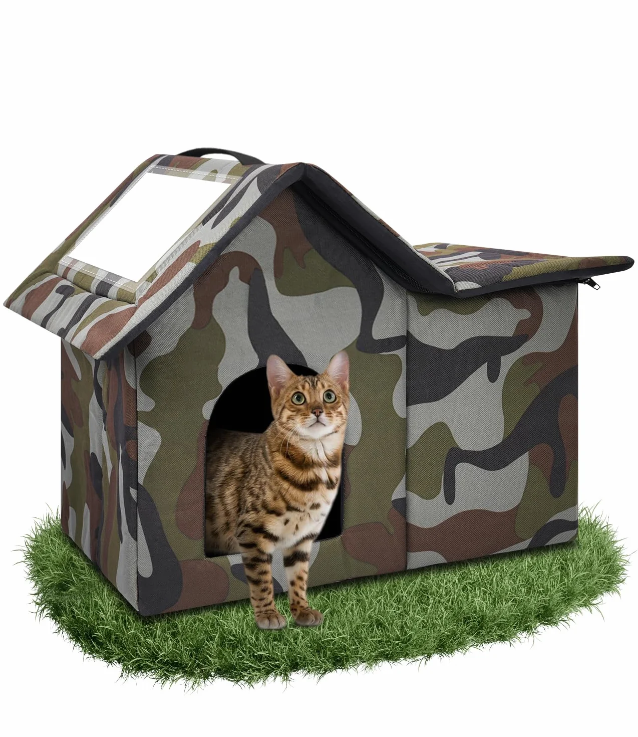 Cuccia per Gatti, Cuccia Gatto Esterno Impermeabile Pieghevole, Casetta per Gatti da Esterno per Animali Randagi 40 X 45 X 45 cm (Verde)