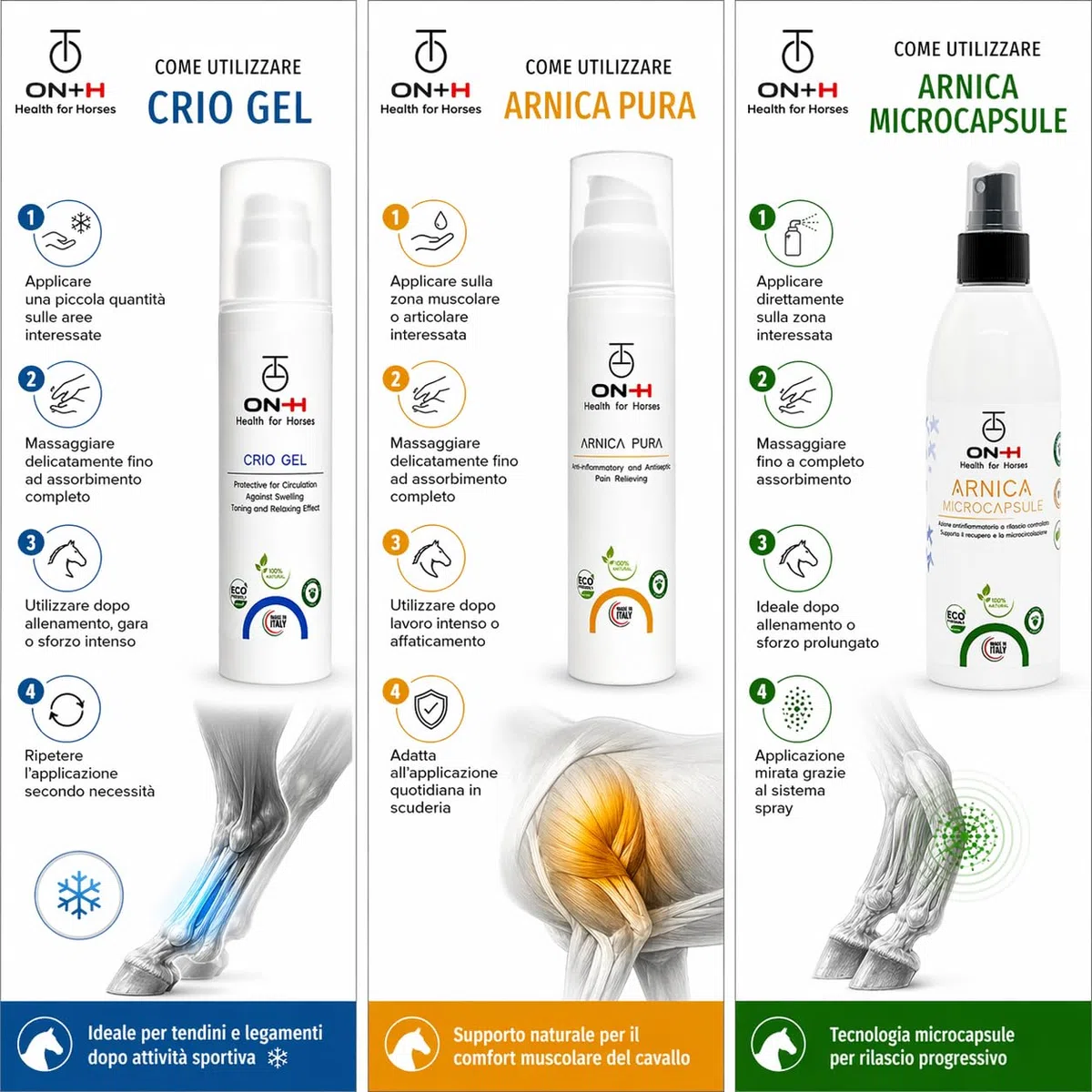 ON-H Crio Gel per Cavalli 200 ml | Gel Defaticante per Tendini e Legamenti | Effetto Rinfrescante dopo Allenamento e Gara | Supporto Recupero Muscolare Cavallo Sportivo | uso Quotidiano