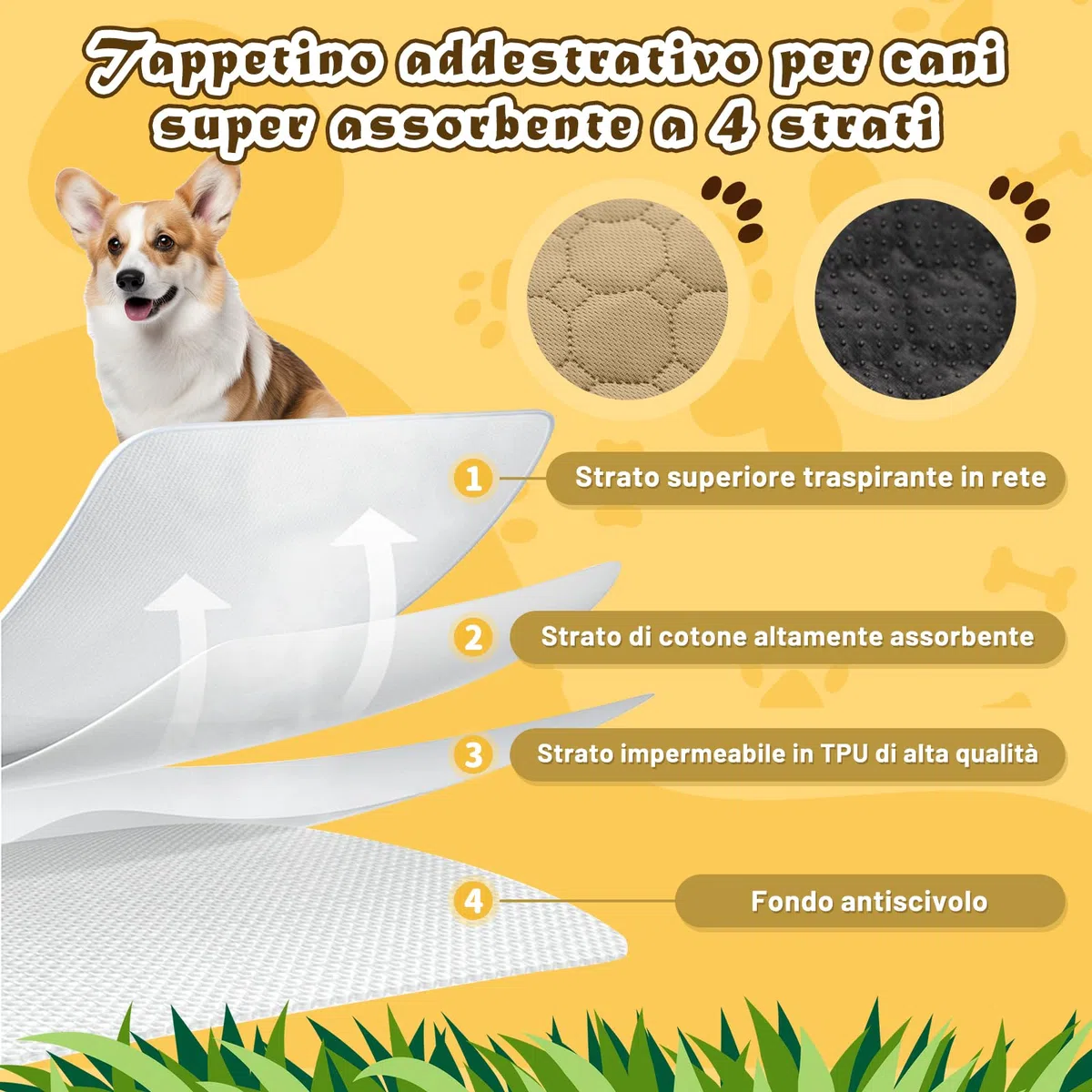 Set di 2 tappetini da allenamento per cani e gatti, extra forti, assorbenti, impermeabili e antiscivolo, lavabili e riutilizzabili, per cuccioli e animali domestici (marrone, 150 x 90 cm)