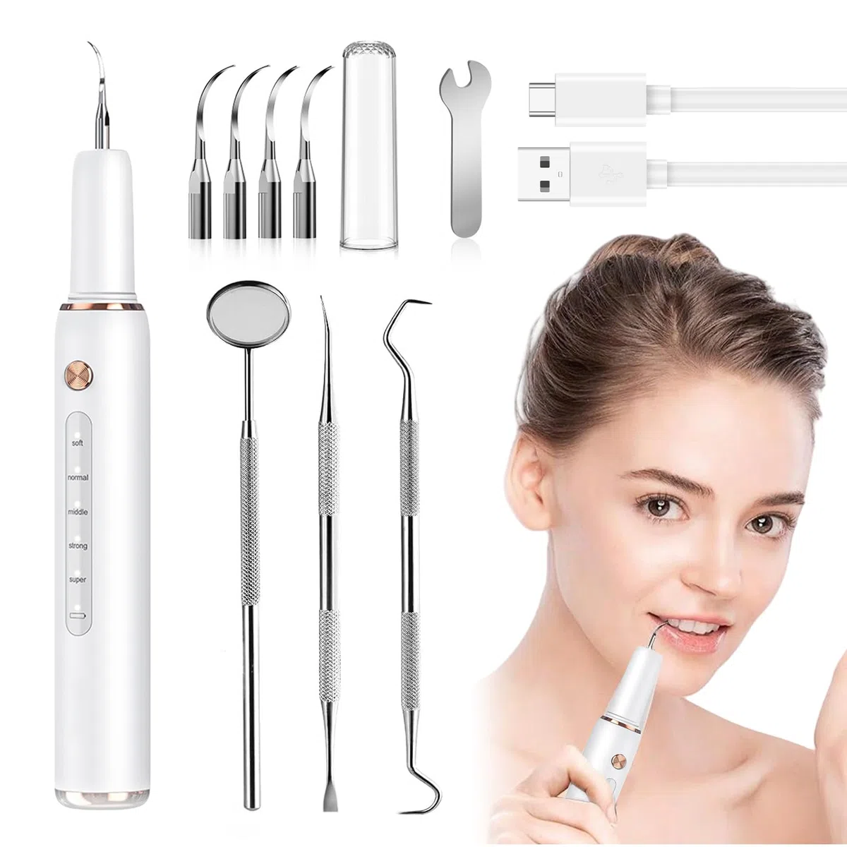 Rimozione del tartaro ad ultrasuoni Kit di pulizia dentale ad ultrasuoni per cani pulitore dentale per animali domestici 5 modalità regolabili per gatti strumenti di pulizia dei denti rimozione del