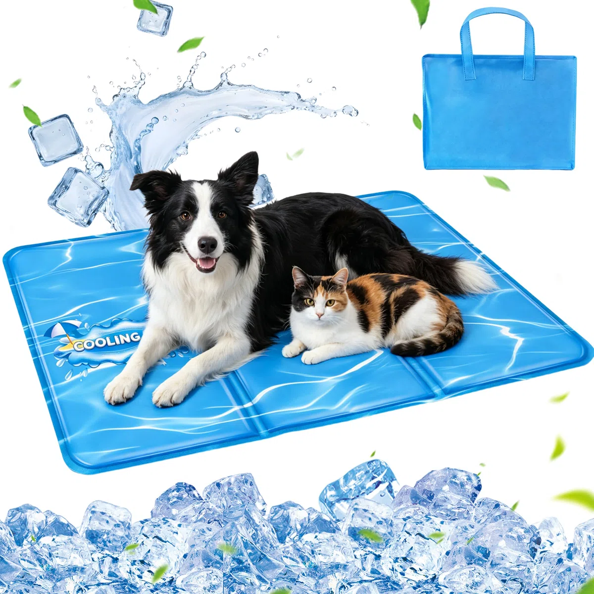 IEEILULU Tappetino Refrigerante Cane Gatto, Tappetino Rinfrescante in Gel con Borsa da Viaggio, Impermeabile e Facile da Pulire per Interni, Esterni e Auto Cane Taglia Grande Media Piccola (L)