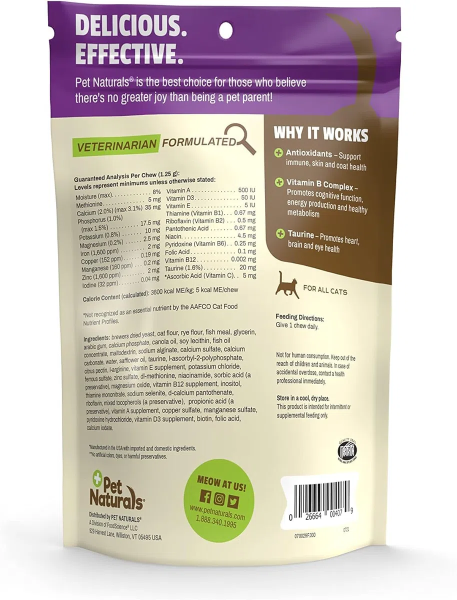 Pet Naturals Multivitaminico Giornaliero per Gatti con Biotina, Taurina e Arginina, 30 Masticabili Aromatizzati al Pesce