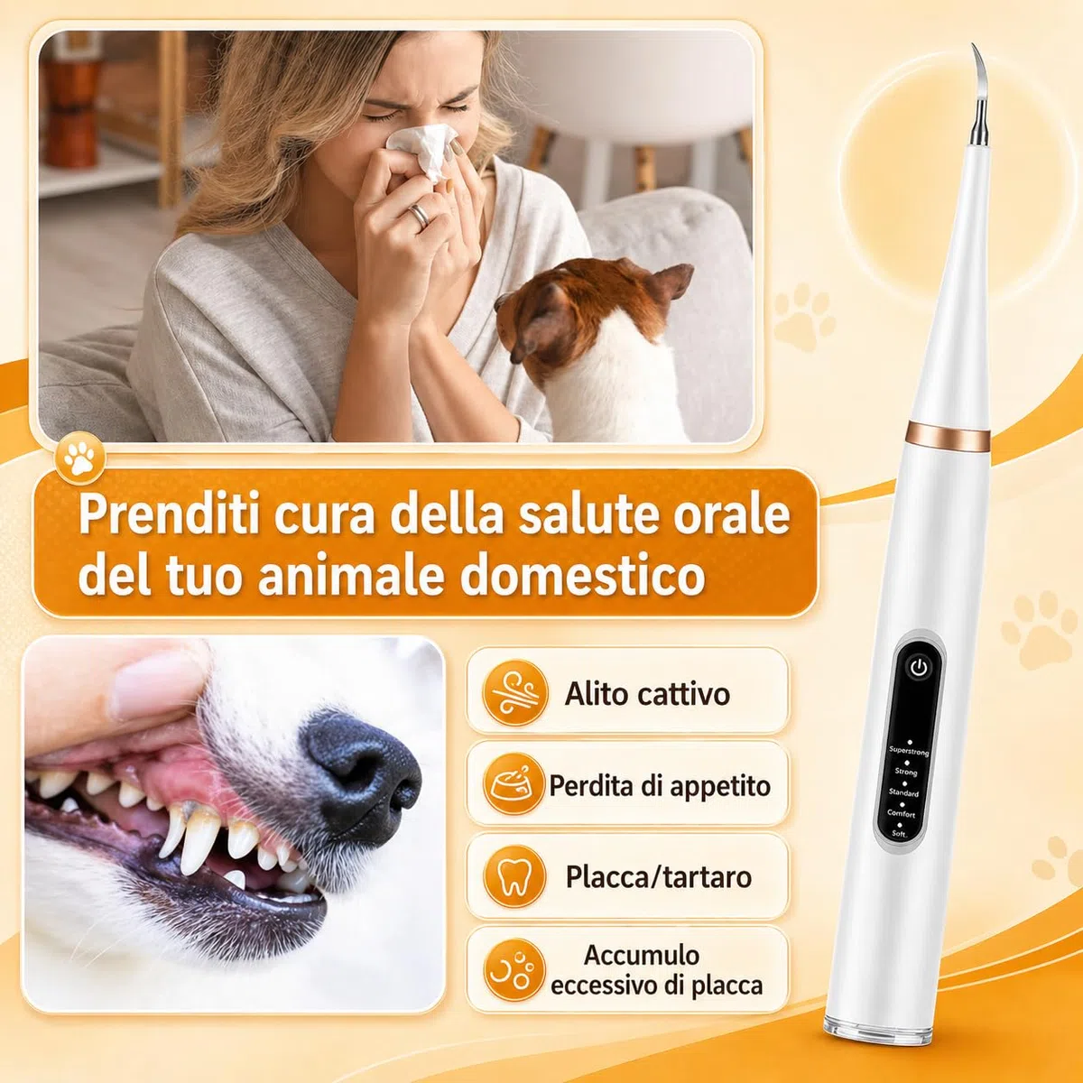 ZampaDent Dispositivo Professionale per la Pulizia Dentale del Cane Pulizia Denti Cane Rimuovi Tartaro Denti con Design Leggero per Uso Domestico e Viaggio (nero)