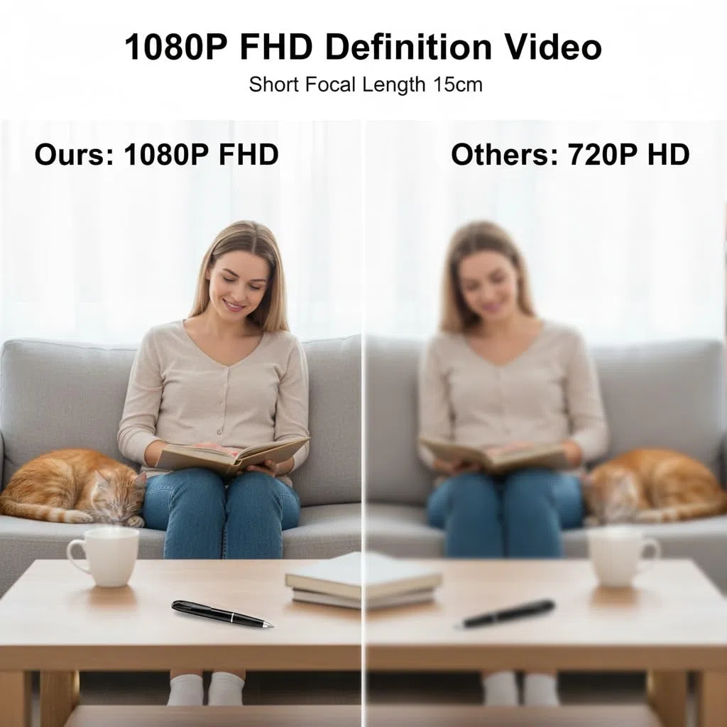 Penna Telecamera 2-in-1 (Penna & Videoregistratore) con Scheda SD da 32GB, Lunghezza Focale Corta, 1080P FHD, Archiviazione Locale, Batteria Integrata a Lunga Durata, Visualizzazione Remota