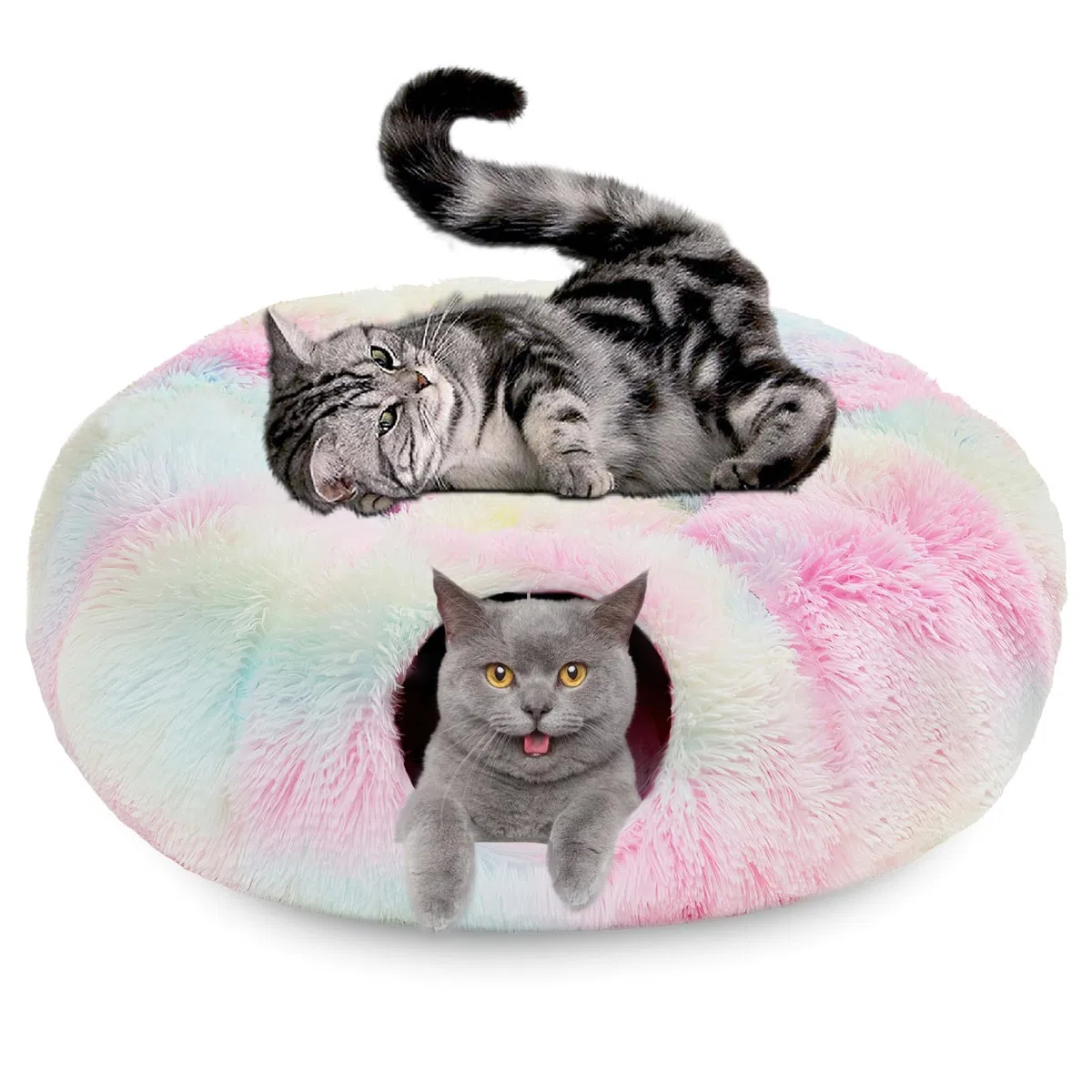 Tunnel per gatti in lino, cuccia estiva traspirante con letto, giocattolo interattivo pieghevole per gatti, gattini e piccoli animali (Colore)