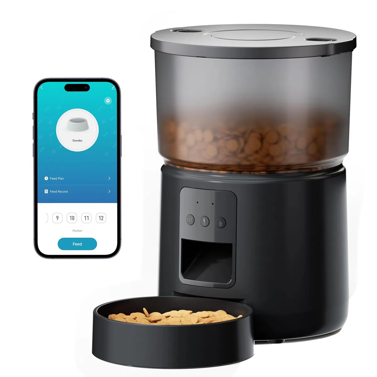 Distributore Automatico Cibo Gatti - 5G/2.4G WiFi - 10 Pasti al Giorno - Voce 10s - Doppia Alimentazione - 3L