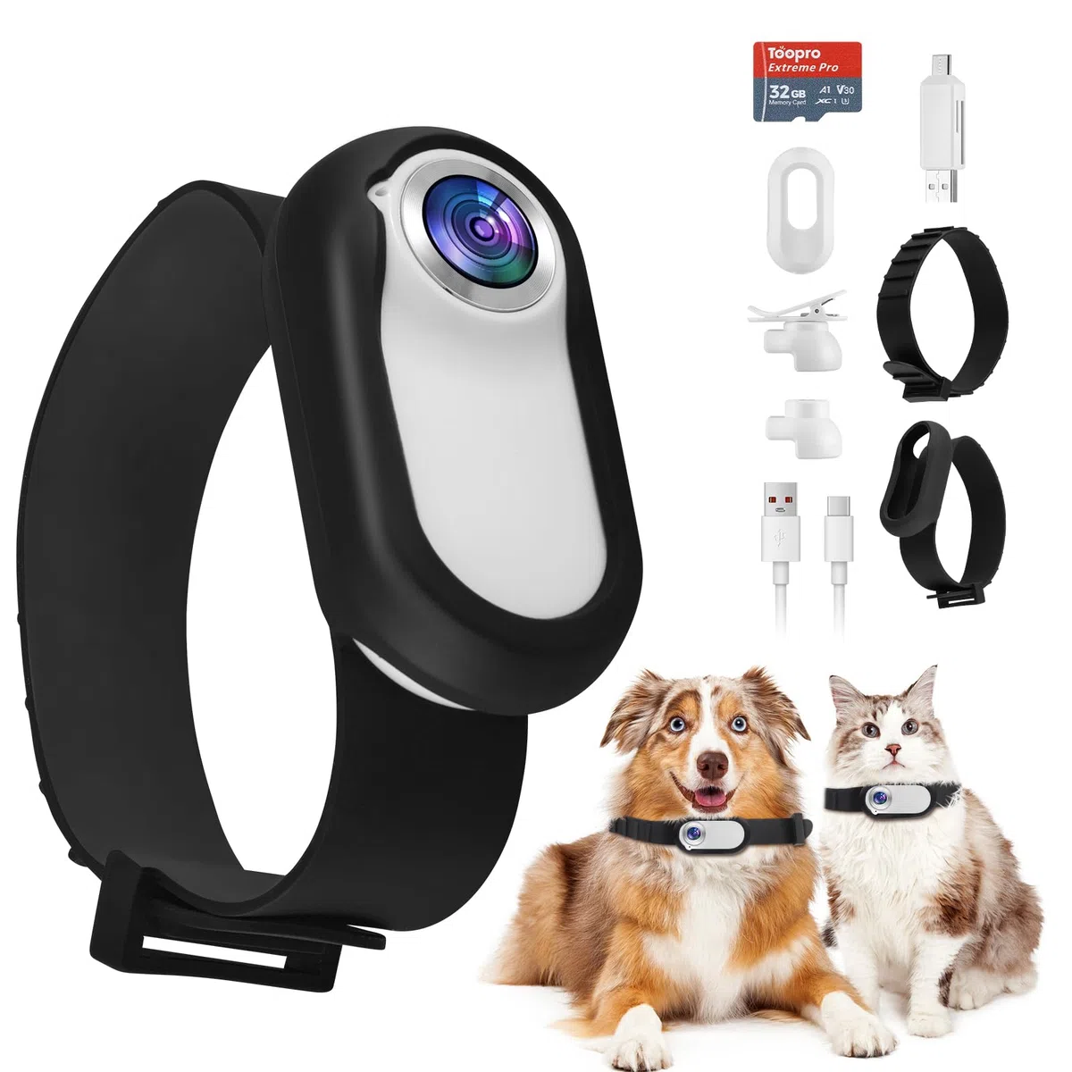1080P - Collare per fotocamera per gatti, HD, con grandangolo di 170° e scheda SD da 32 GB, mini sport Action Camera per gatti per riprese video e foto, fotocamera per animali domestici, regalo di