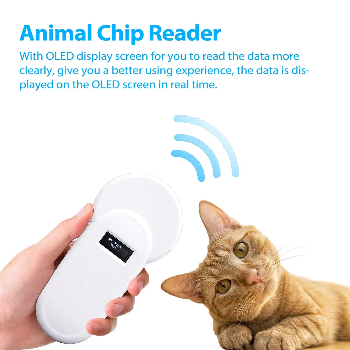 Geevorks Lettore di ID per Animali Domestici, 134.2KHz lettore microchip cani di animali Display OLED Formato FDX-B Supporta con cicalino per la gestione dell'allevamento di pollame.