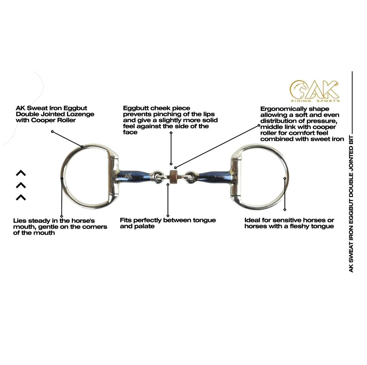 AK Sweat Iron Eggbut - Lozenge a doppio snodo con Cooper Roller Equitazione Bit (5,25'', blu-argento)