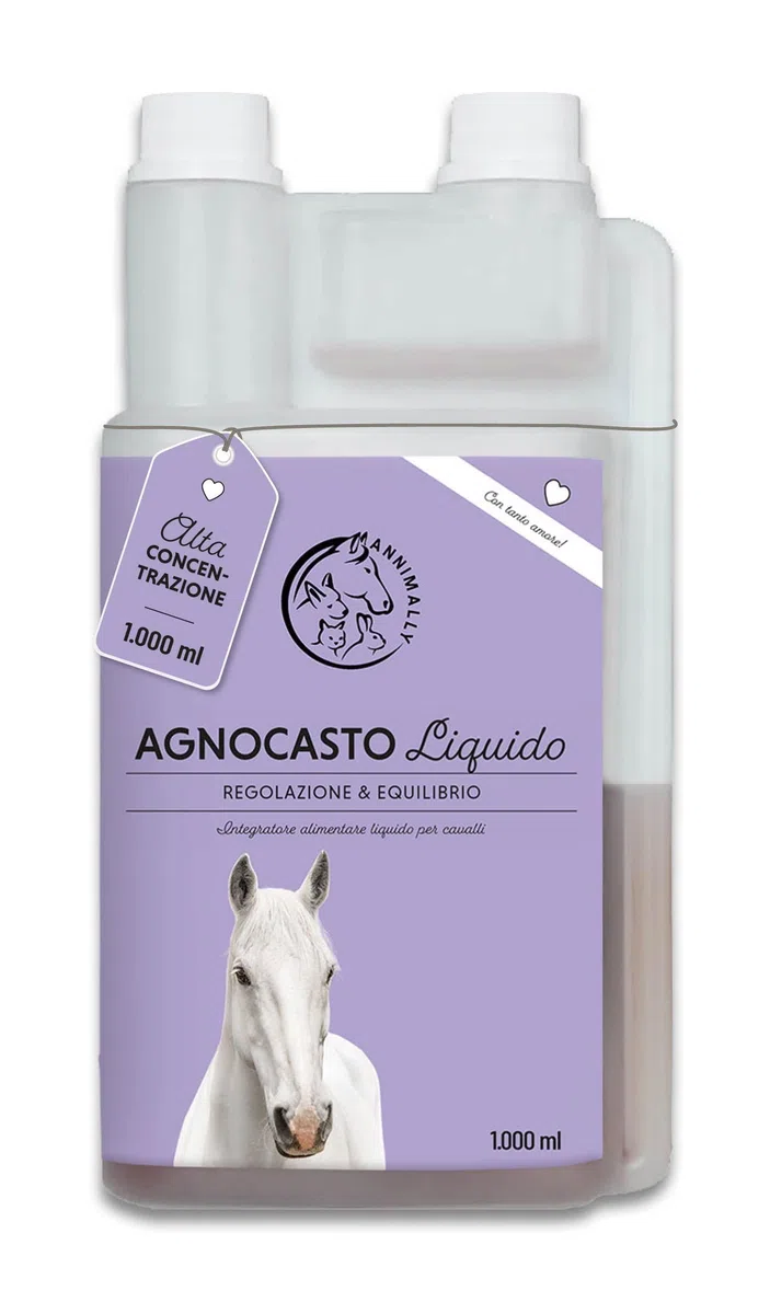 Annimally Liquido di Agnocasto per Cavalli 1000ml con Ashwagandha, Magnesio e Radice di Liquirizia – Per l'irrequietezza ormonale o il comportamento da calore nel cavallo