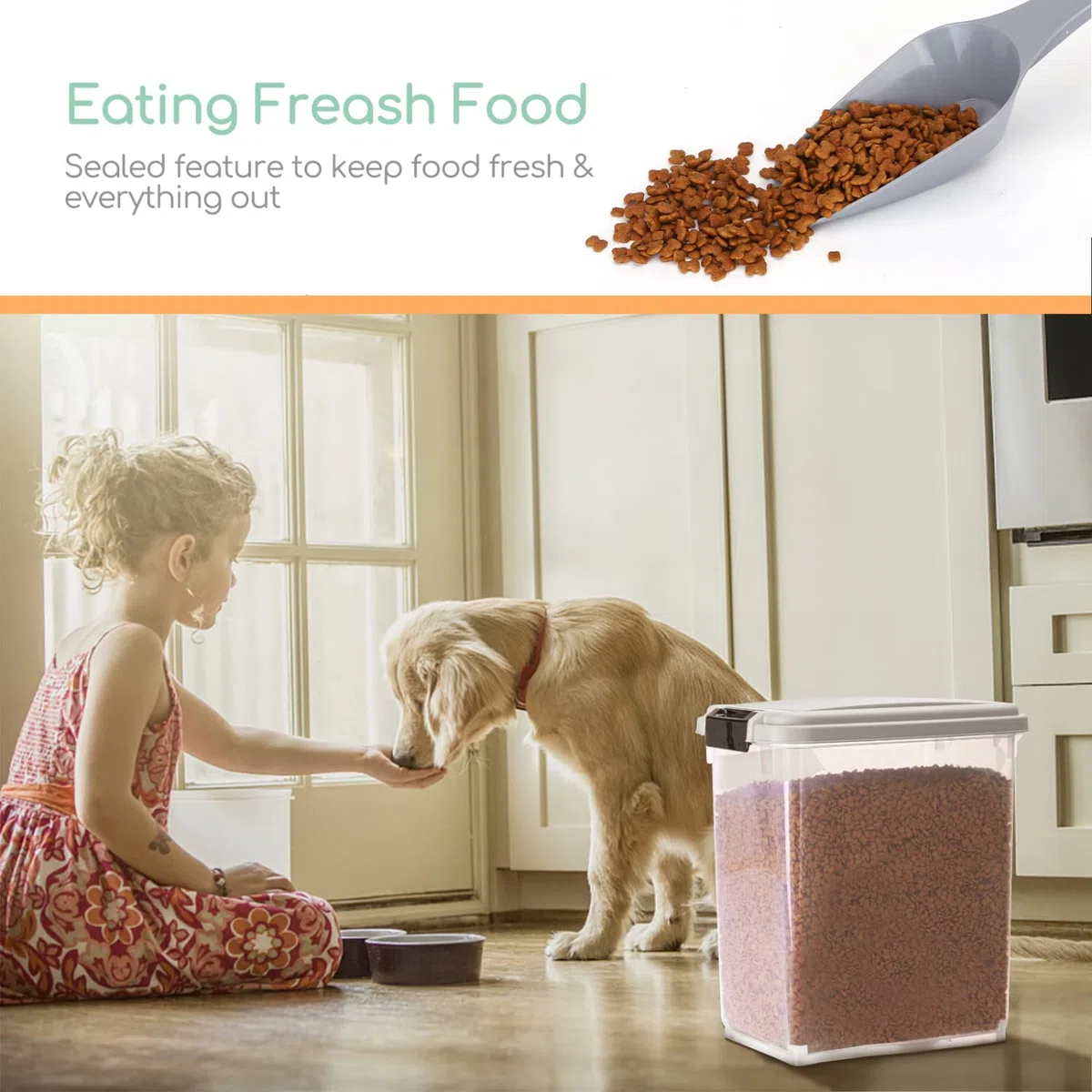 Nobleza - 2 Pezzi Contenitore per Animali da 20 L, Animali Domestici Scatola di Alimenti con Ruote Contenitore, Coperchio Ribaltabile, Ermetico, Trasparente, Ruote e Pala, per Cibo per Cani e Gatti