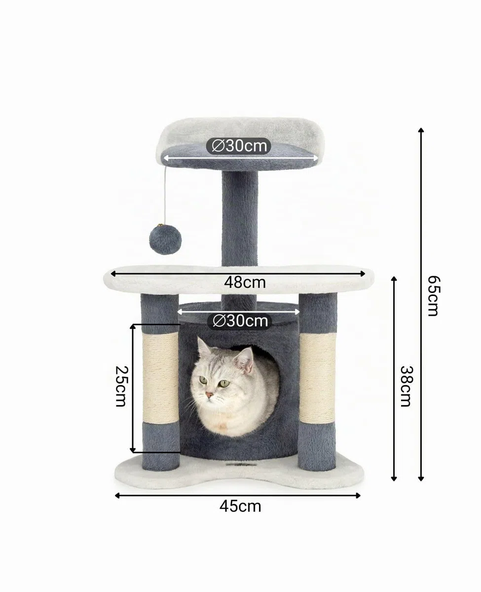 lionto Tiragraffi per Gatto Albero Tiragraffi Gatto Gioco Giocattolo Gatti Altezza 65 cm, Grigio/Bianco
