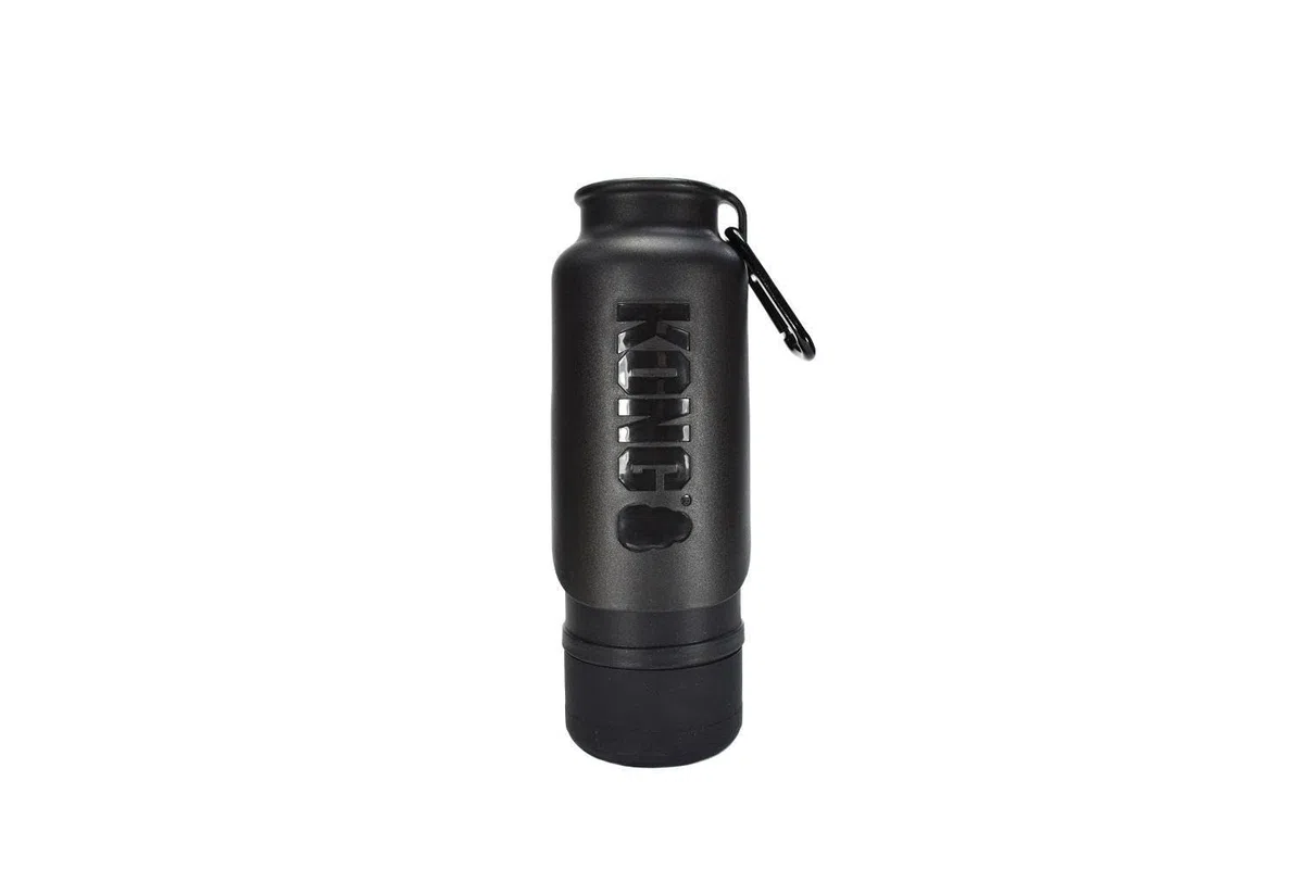 KONG H2O - Borraccia termica per cani e ciotola da viaggio, 708,7 ml, colore: nero