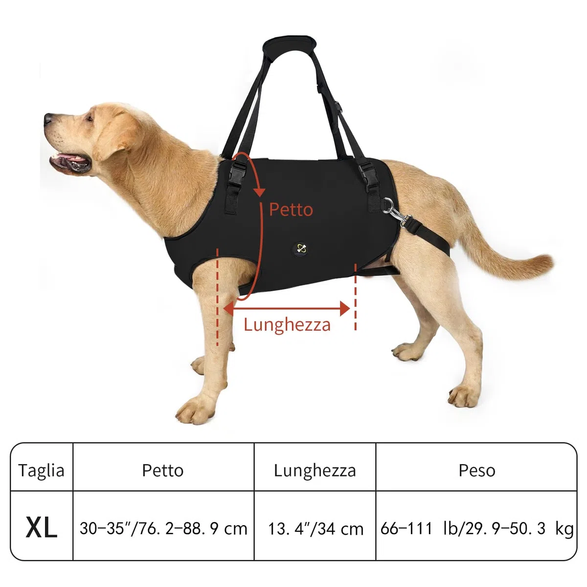 Coodeo Imbracatura per Cani, Sling di Supporto e Riabilitazione Regolabile con Cinghie Padded e Traspiranti per Cani Anziani, Disabili e con Infortuni Articolari. (Nero, XL)