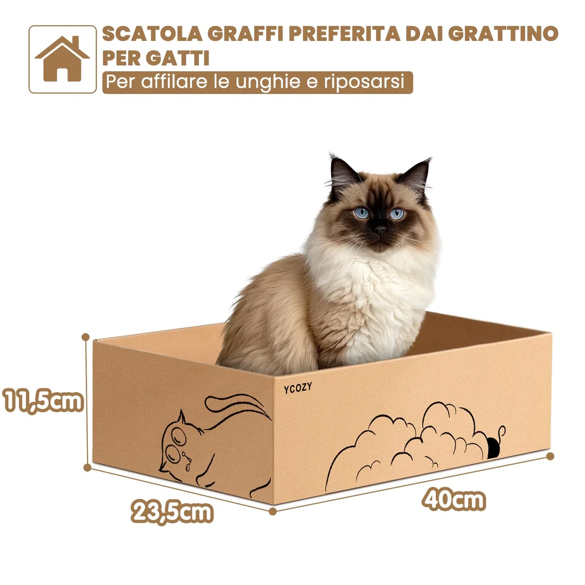 Ycozy Tiragraffi per Gatti 5 in 1 Scatole Graffiatoio Gatti Cartone 5PCS Cartone Ricambio Tiragraffi Gatto Double Face per Gatti Grandi Resistente