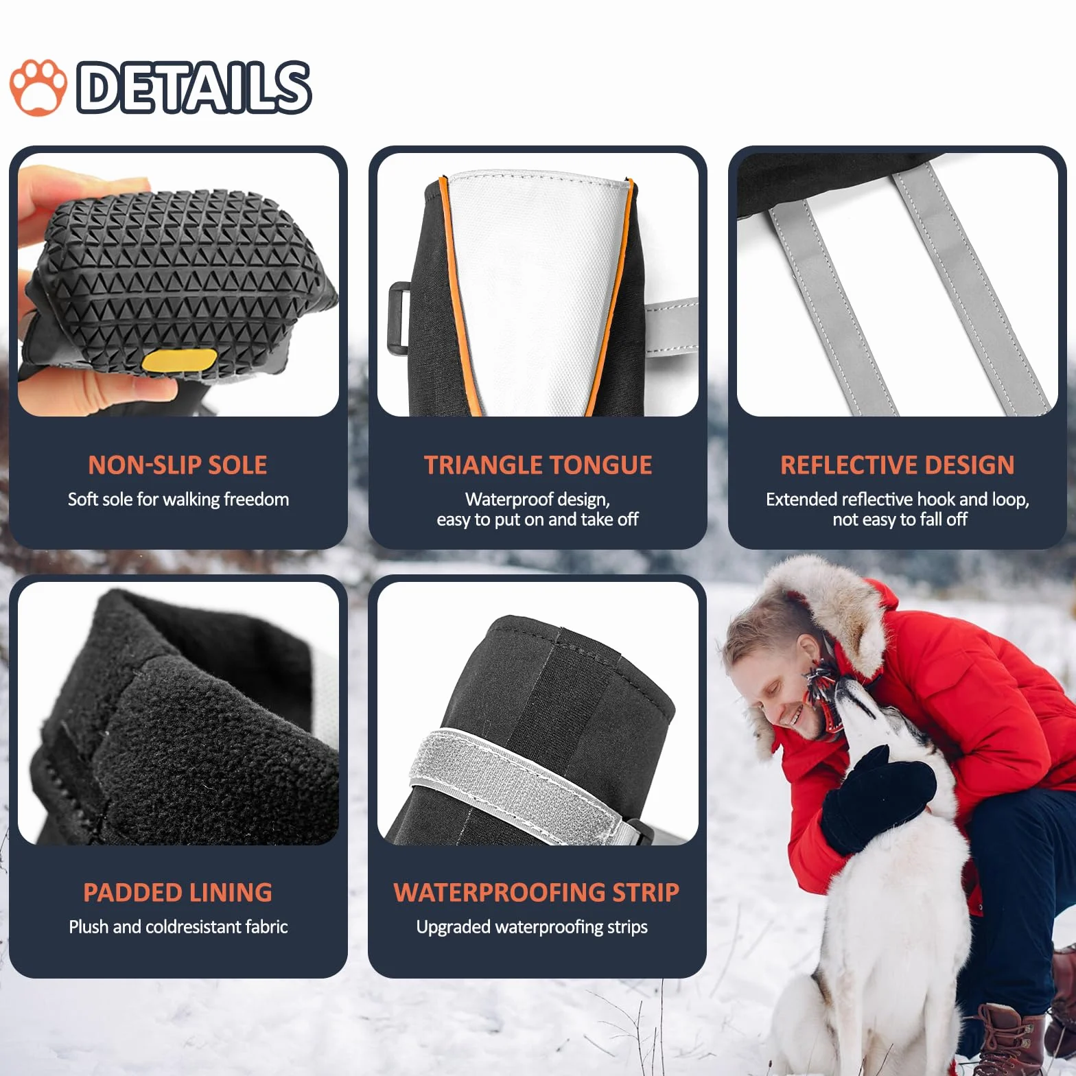Ohcozzy Scarpe per Cani Profondamente Impermeabili, Stivali Alti per Cani con Linguetta a V, Suola in Gomma Resistente all'usura, Protezione Zampe Cane Piccoli Medi Grandi 4 Pezzi,XL
