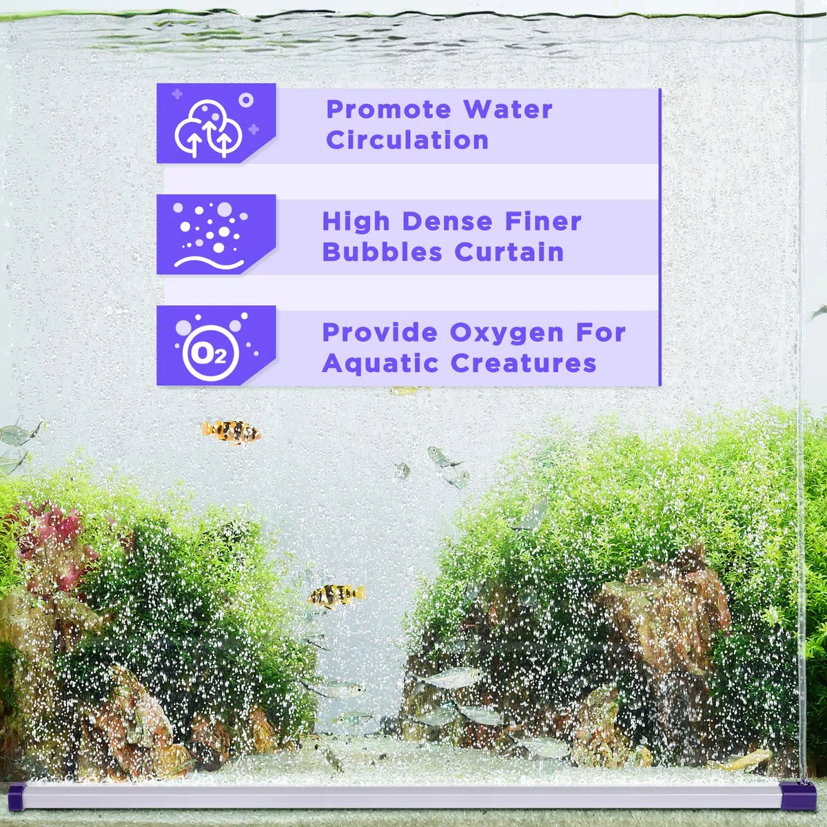 hygger Pietra ad Aria per Acquario, 70CM Diffusore Aria per Acquario, Aquarium Air Stone Bubble Fish Tank Diffusore Ossigeno Acquario with Air Tubing for Freshwater Saltwater