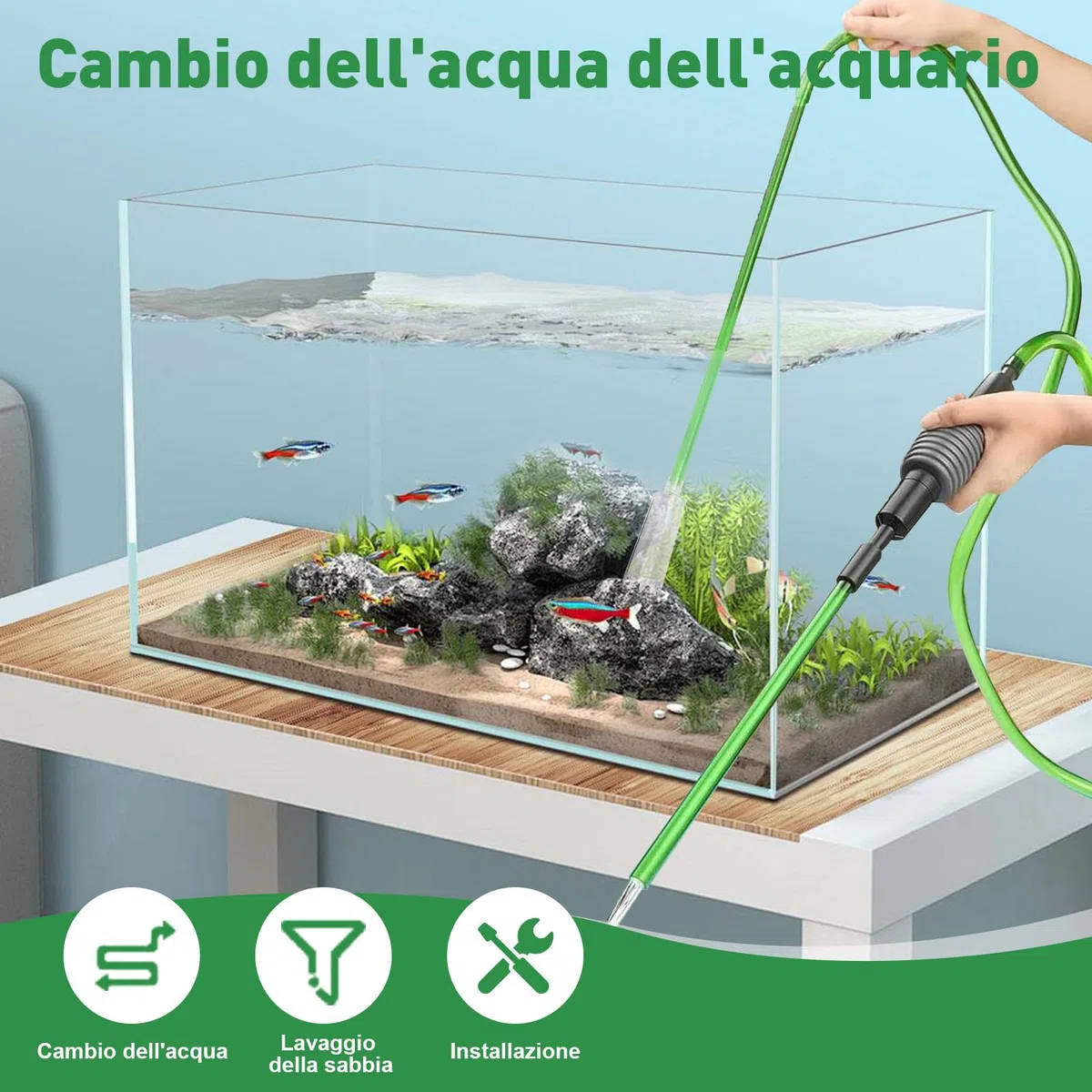 GuKKK Pulizia Acquario Ghiaia, Detergente per Acquario Accessori, Detergente per Ghiaia per Acquari Kit con Sifone, per Il Cambio dell'Acqua dell'acquario e la Pulizia della Sabbia dell'acquario
