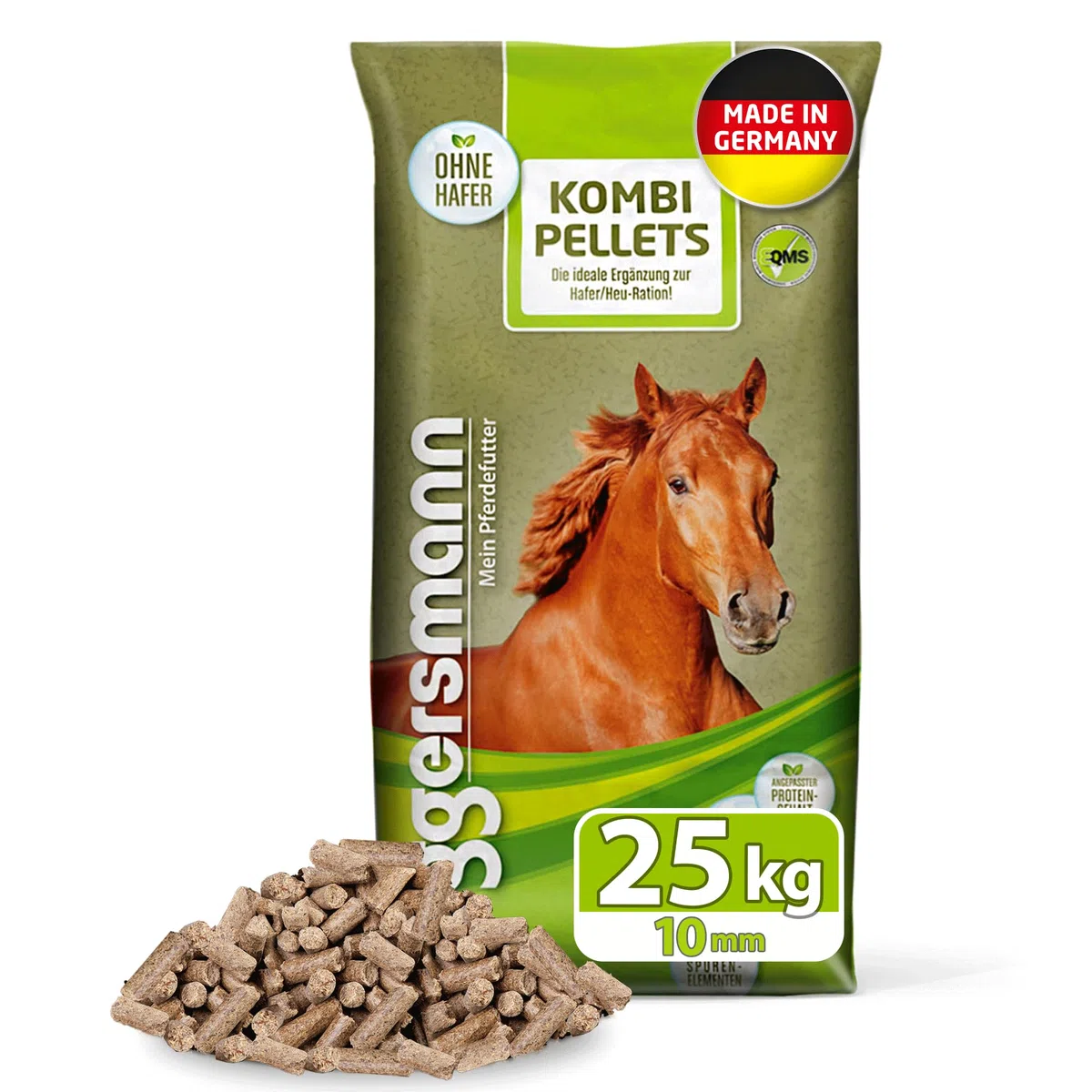 Eggersmann Mein Pferdefutter Combi Pellets 10 mm 25 kg – Mangime misto pelletizzato per cavalli e pony – Complemento ideale per l'alimentazione di avena e fieno – cibo per cavalli riduce le proteine e