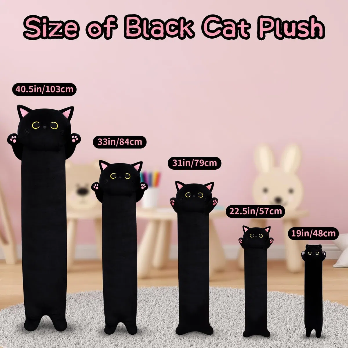 Cuscino lungo per il corpo in peluche, per gatti, 90 cm