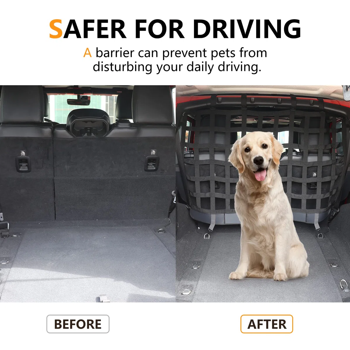 Barriera di sicurezza per cani per Jeep Wrangler JK JL 2007-2023 Accessori per 4 porte, dietro il sedile posteriore Pet Dog Covers Tronco Cargo Isolation Liner Net per Jeep Wrangler