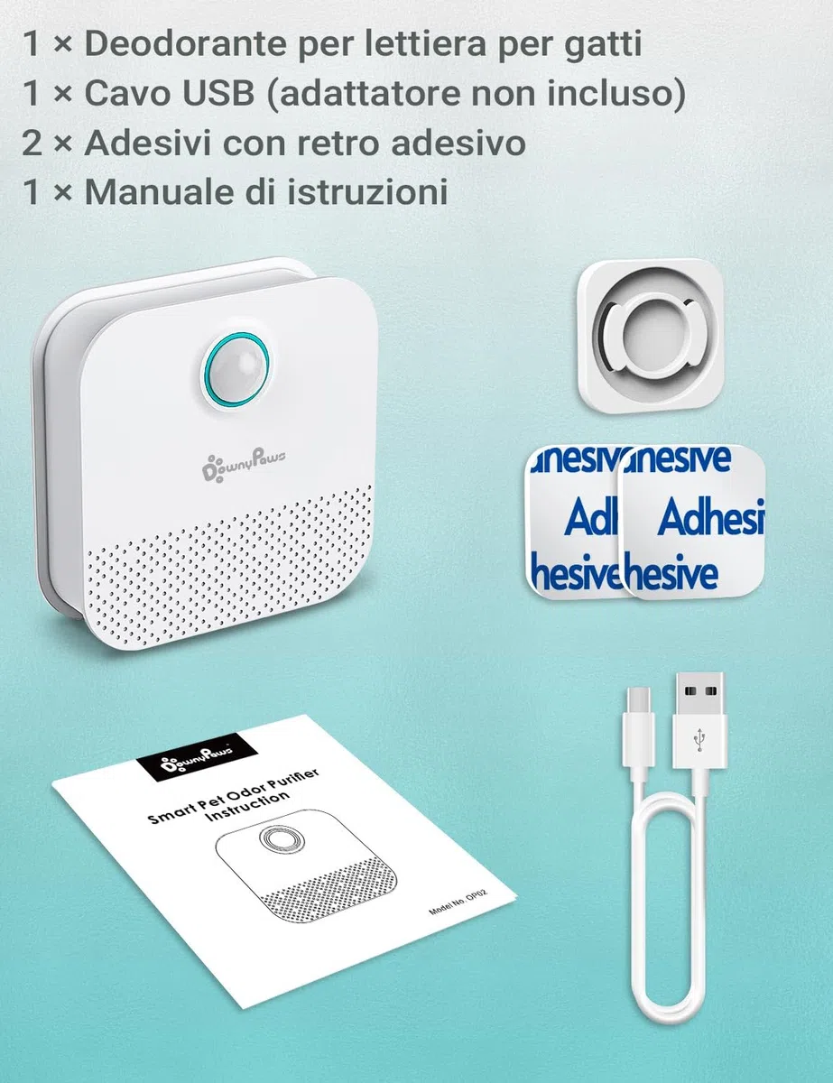DownyPaws Deodorante Lettiera Gatti, Ricaricabile da 4000 mAh Deodorante per Lettiera Gatto, Durata della Batteria di 14 Giorni, Nessun Materiale di Consumo