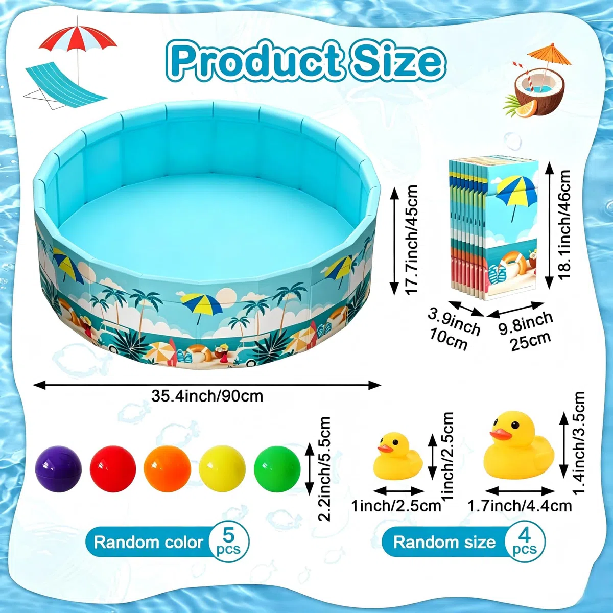 Piscina Pieghevole, 90x90x45CM,Vasca in PVC Resistente, Fondo Antiscivolo, Non Necessita di Gonfiaggio, Drenaggio Rapido, Adatto per Giardini, Camere da Letto e Terrazze