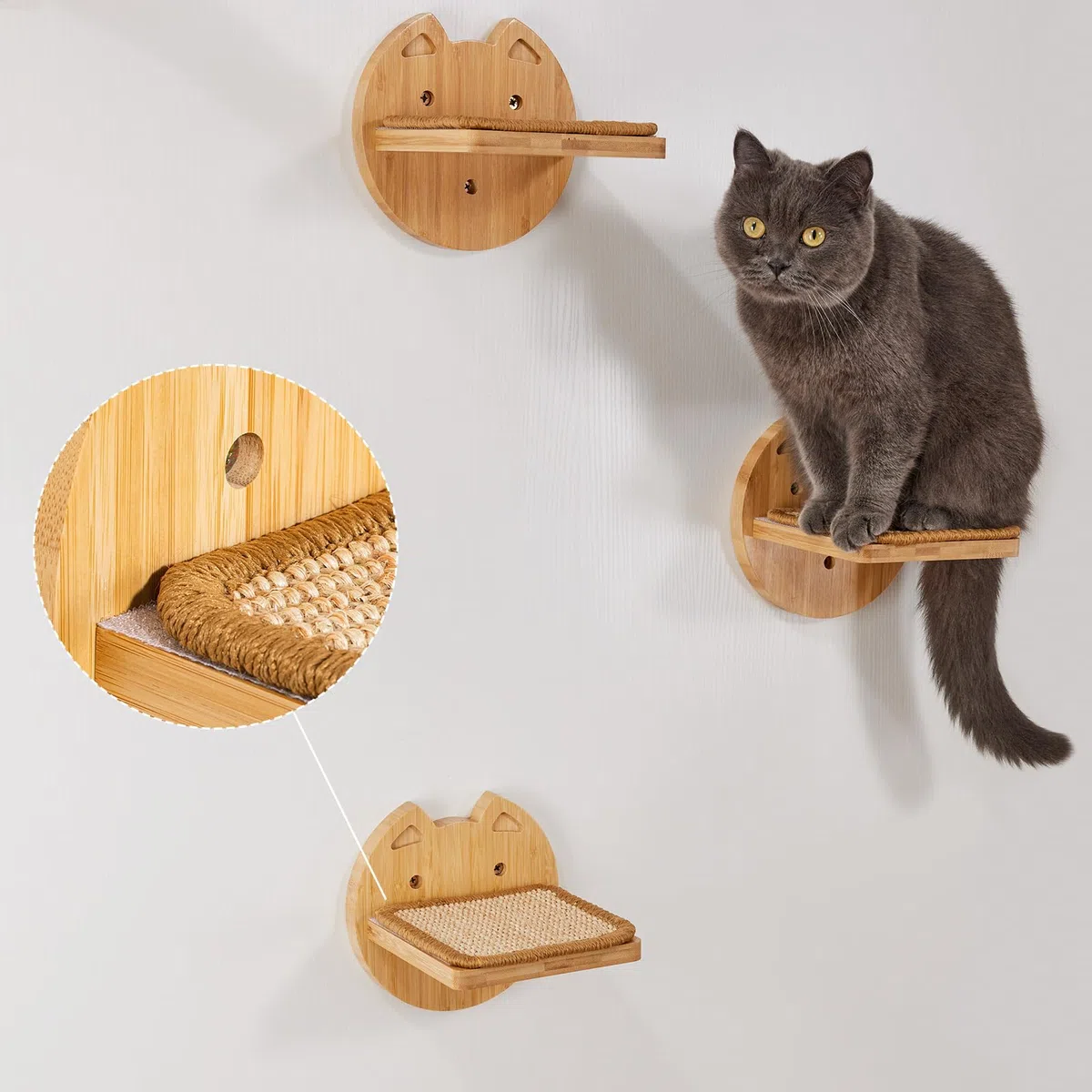 Yangbaga Set di 3 Scale per Gatti - Parete di Arrampicata Con Gradini 18x16 cm in Beige - Passerella e Scala per Gatti