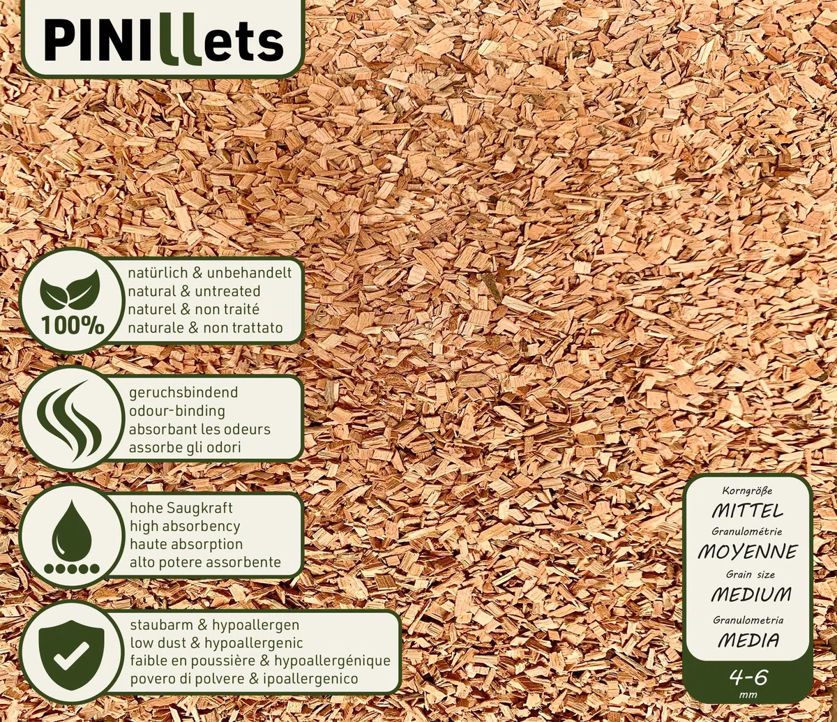 PINI Beechenhack - Lettiera igienica senza polvere, 5 kg, per pulcini, polli, quaglie, stalla ad alta assorbenza