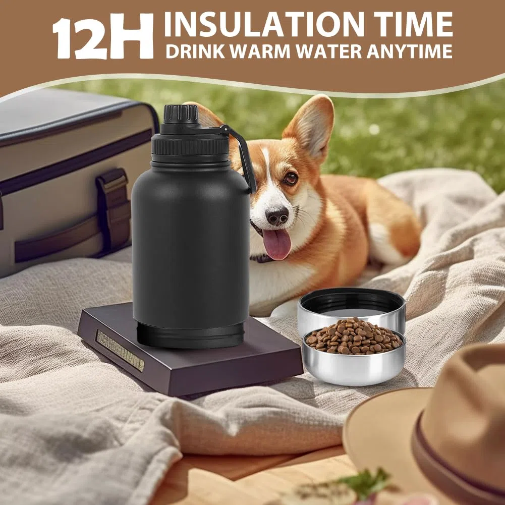 Borraccia per cani da viaggio, 950 ml, 4 in 1, con ciotola per acqua e ciotola, isolata in acciaio inox, senza BPA, accessorio per cani per viaggi, escursioni, passeggiate
