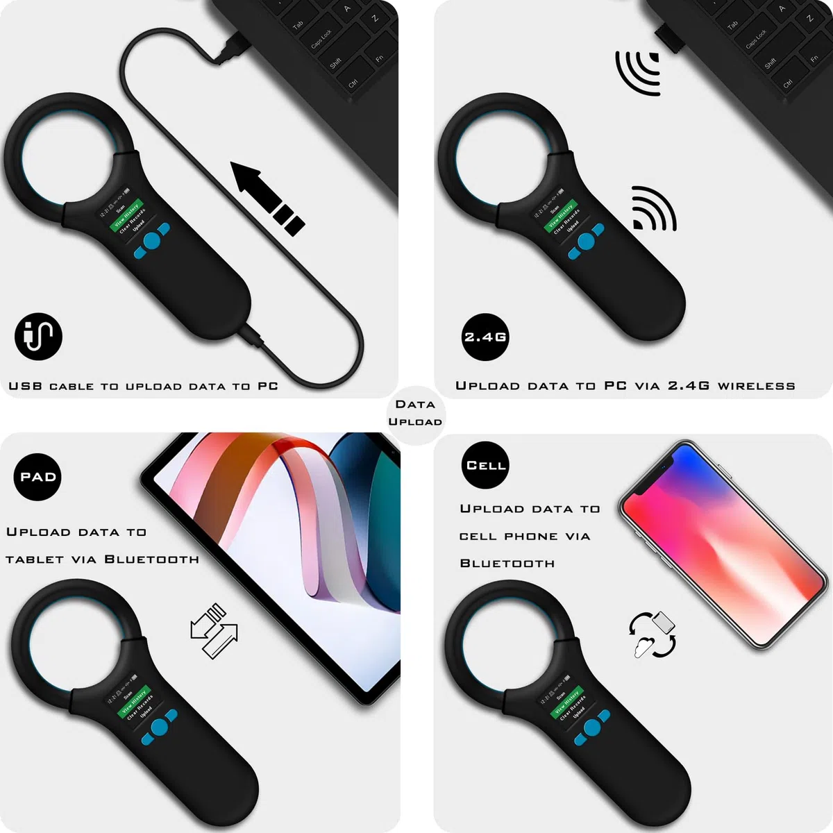 Smoostart Bluetooth Multifunzione Lettore Microchip Cani, Lettore Microchip per Animali con 500 Registra la cronologia dei dati disponibile localmente o caricala su PC/telefono cellulare/PAD