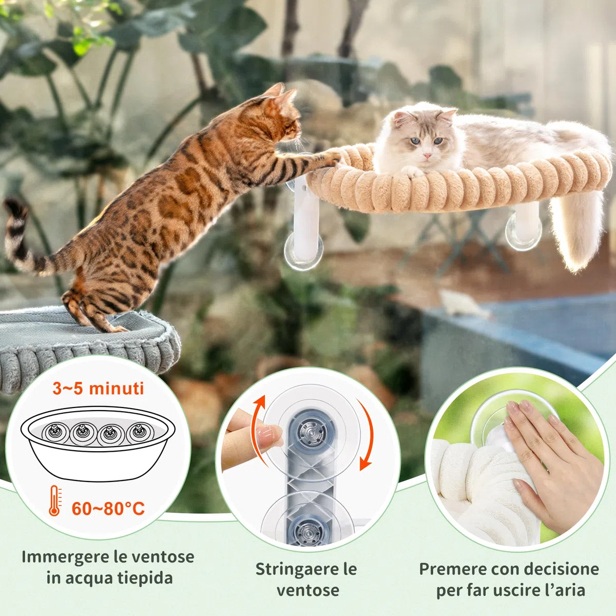 GUUSII HOME Amaca Gatto Finestra Pieghevole Amaca per Gatti Grande Sospeso con Ventosa Cuccia Letto Gattini Interno Fino a 18kg Tappetino Reversibile Facile da Montare 54 * 30cm (Bianco, M)