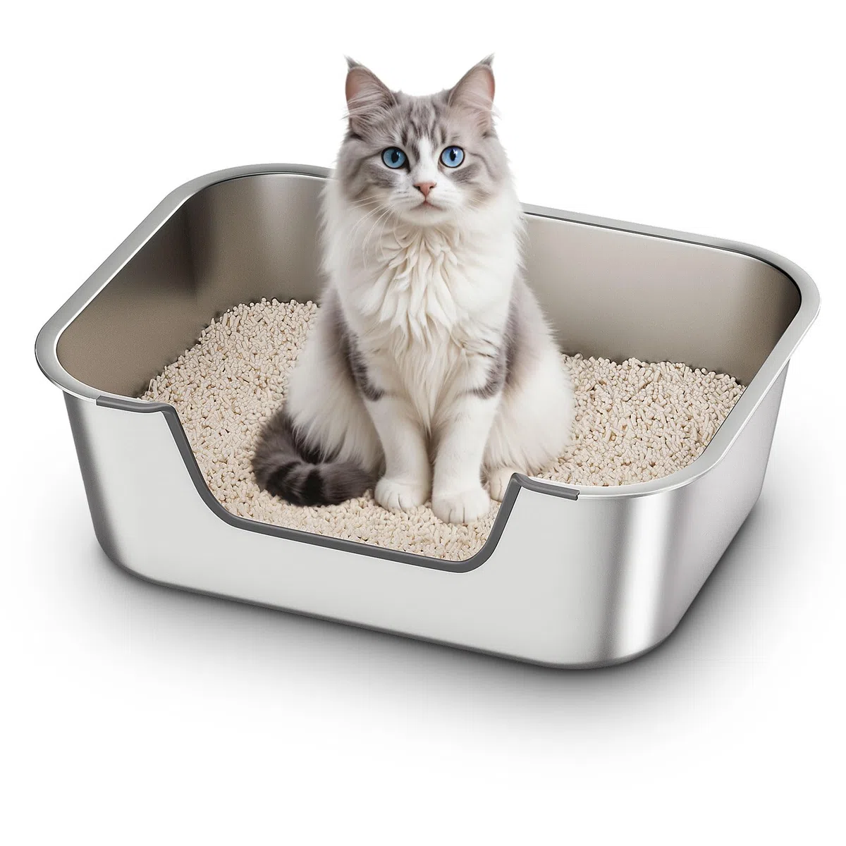Lettiera Acciaio Inox per Gatti, Lettiera Gatto con Bordi Bassi, Toilette Aperta per Gatti Anziani o Feriti, Lettiere Grande per Gatto XXL, Facile da Pulire, Antiodore e Spaziosa, 45x35x15cm