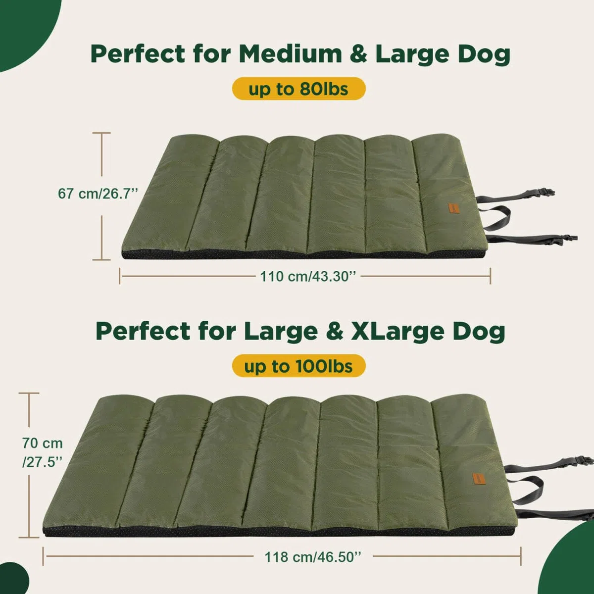 Gimars Letto per cani da esterno migliorato con film impermeabile, facile da arrotolare con fibbia, grande letto da viaggio per cani medi e grandi, portatile, pieghevole, lavabile